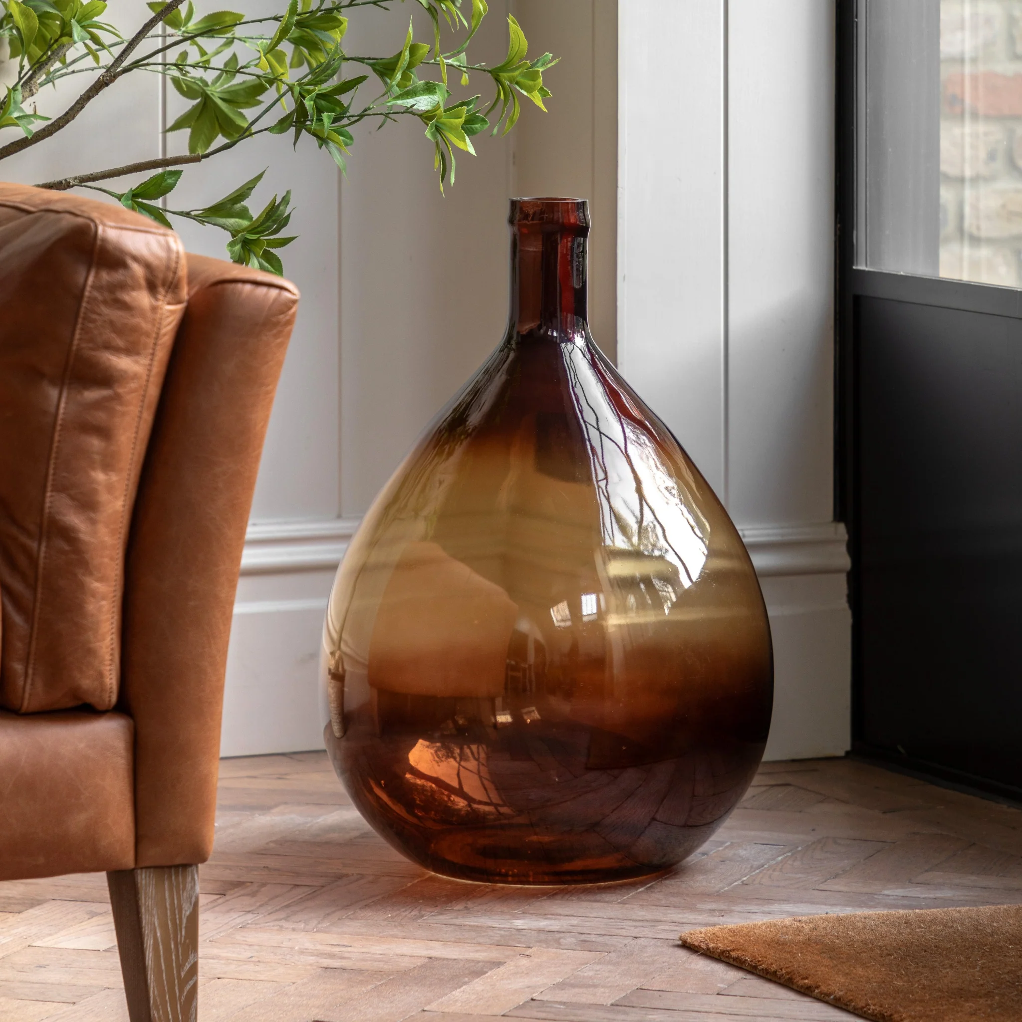 Rueda Brown Giant Glass Bottle Vase - Rueda Giant Glass Bottle Vase Amber 64CM