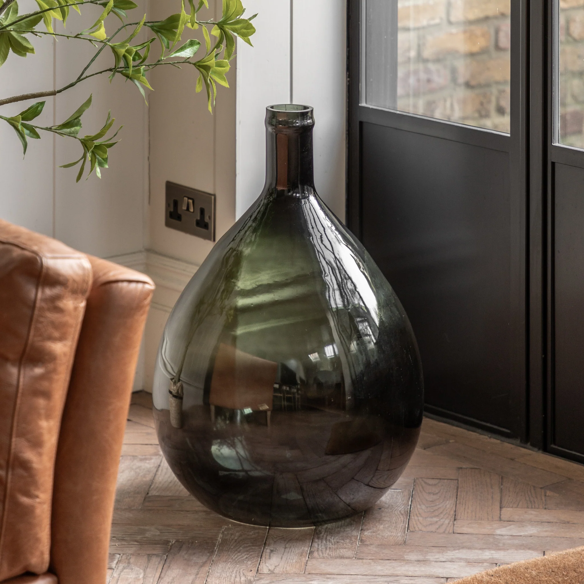 Rueda Green Giant Glass Bottle Vase - Rueda Giant Glass Bottle Vase Olive 64CM