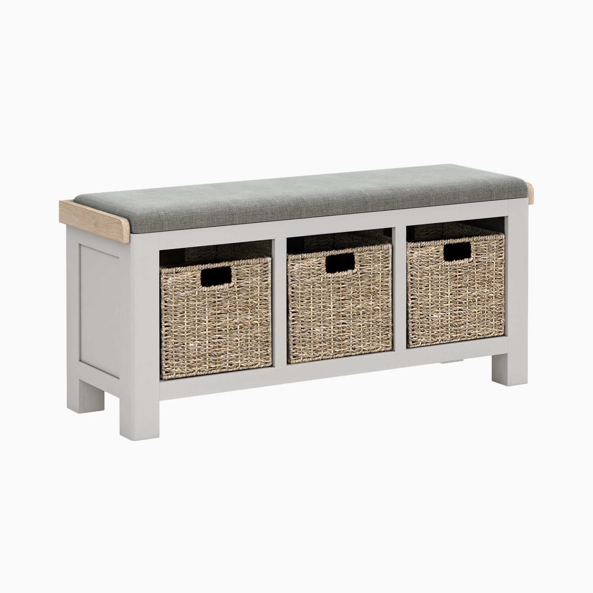 Salford Cross Bench - Storage Bench Stone Grey / Beige Fabric - Beige - Image 2