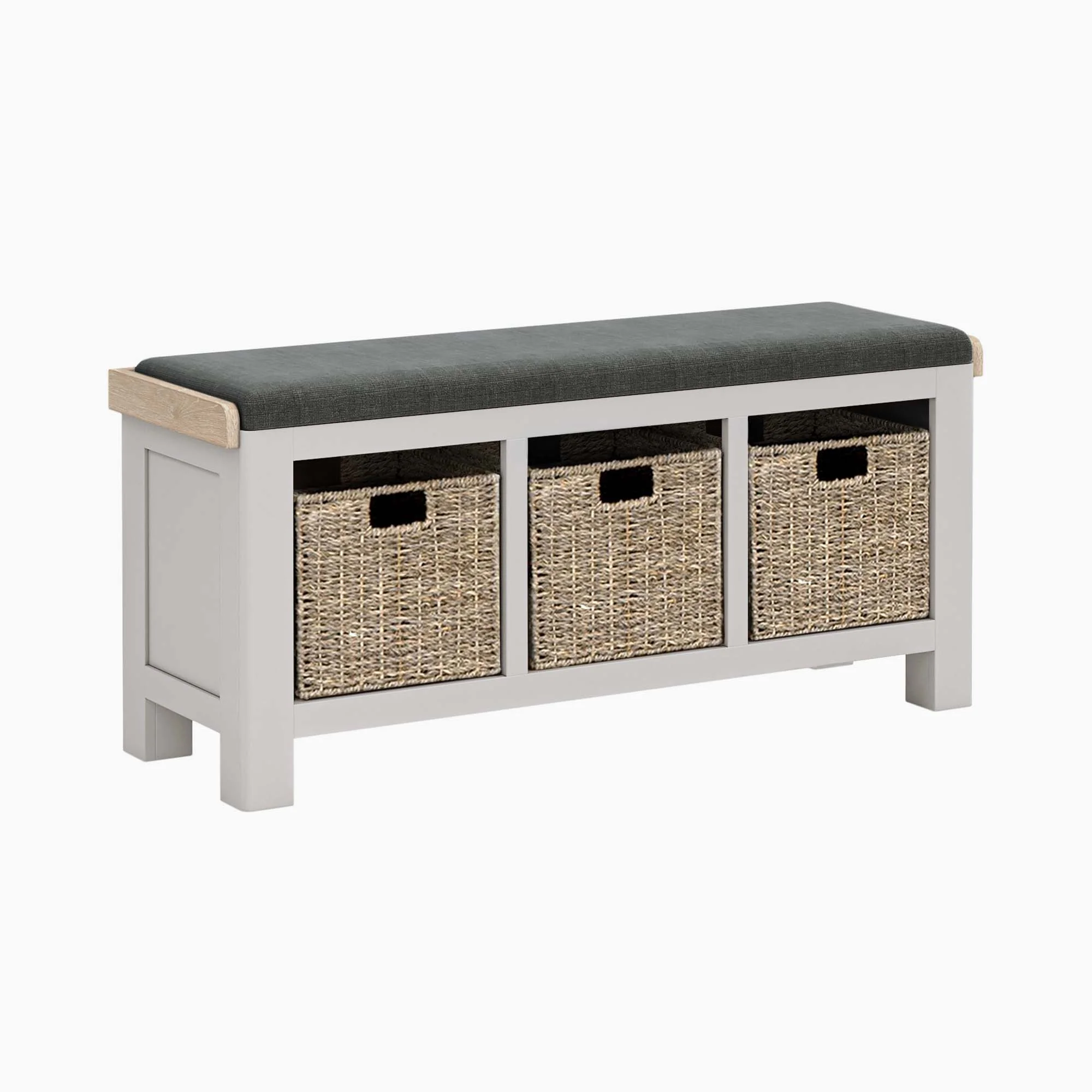 Salford Cross Bench - Storage Bench Stone Grey / Beige Fabric - Beige - Image 3