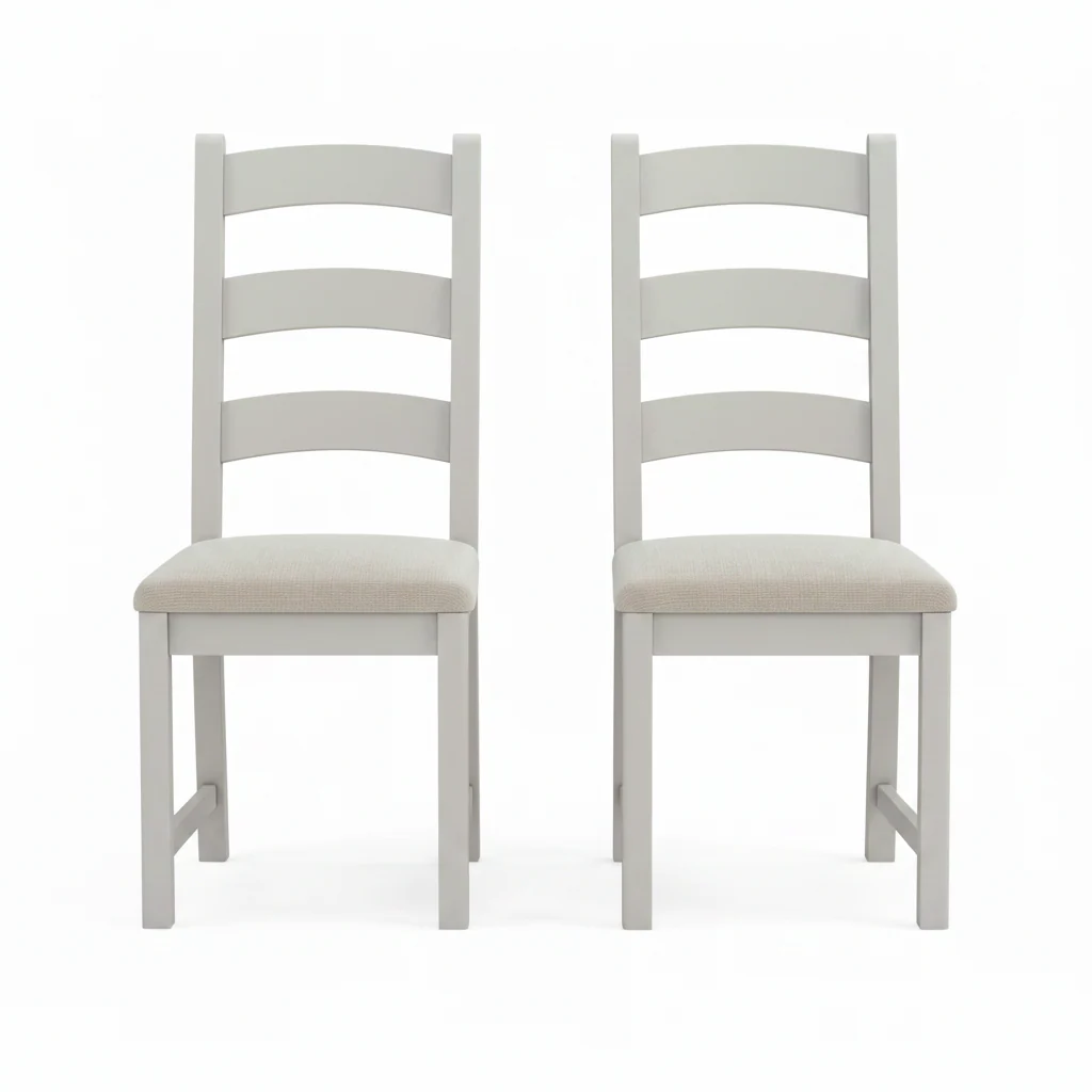 Salford Pair of Beige Ladderback Dining Chairs - Ladder Dining Chair - Pair Stone Grey / Beige Fabric