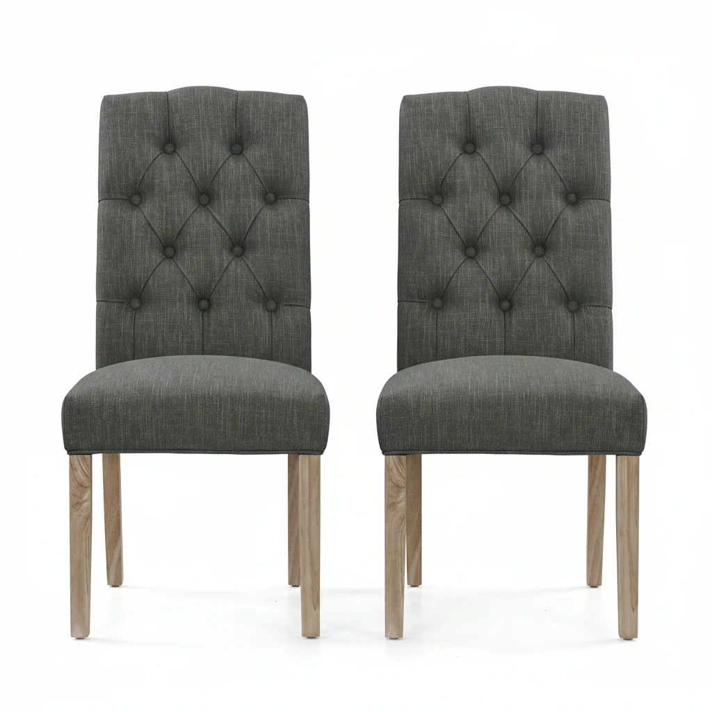 Salford Pair of Charcoal Buttonback Dining Chairs - Button Back Chair - Pair Charcoal / White Wash Leg