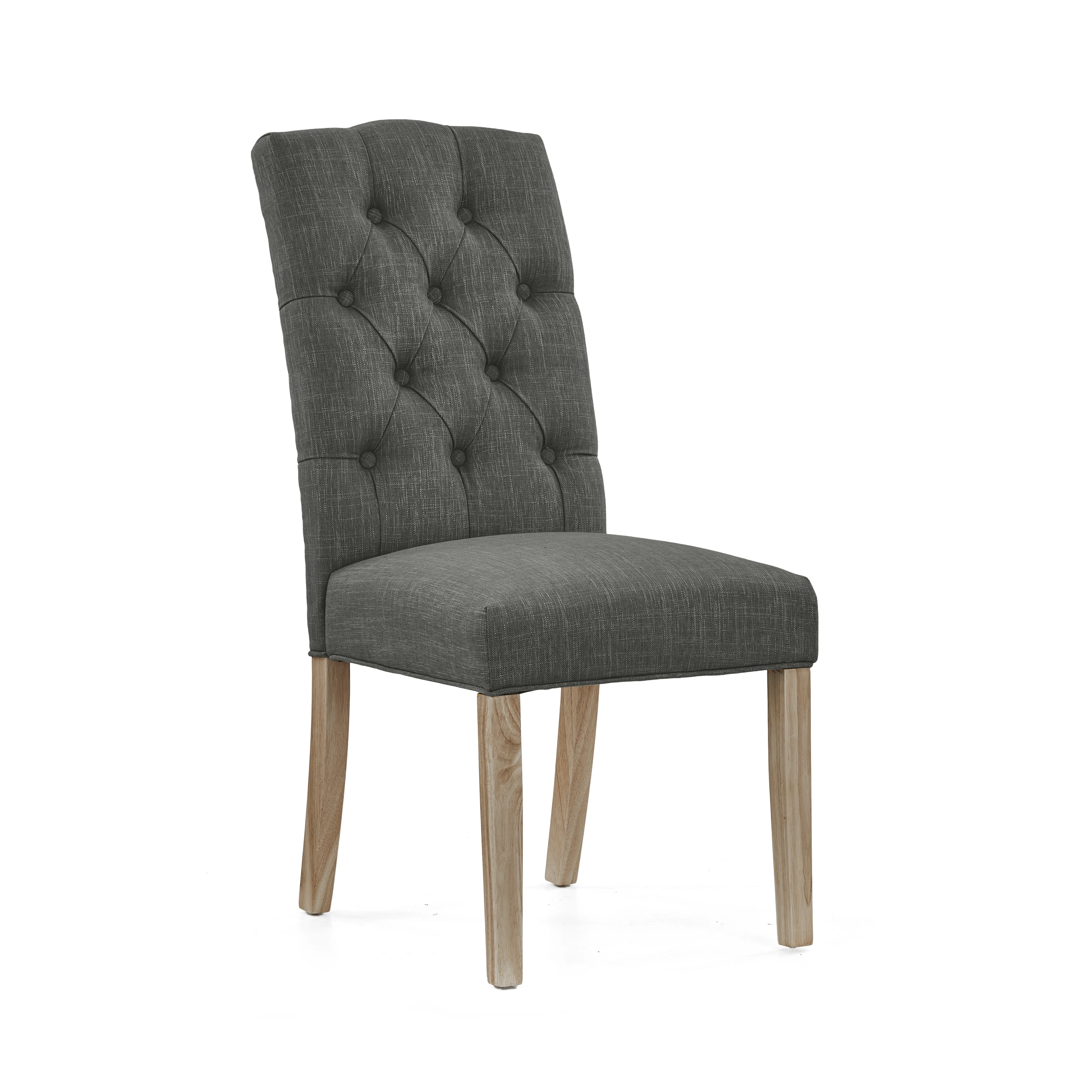 Salford Pair of Charcoal Buttonback Dining Chairs - Button Back Chair - Pair Charcoal / White Wash Leg - Image 2