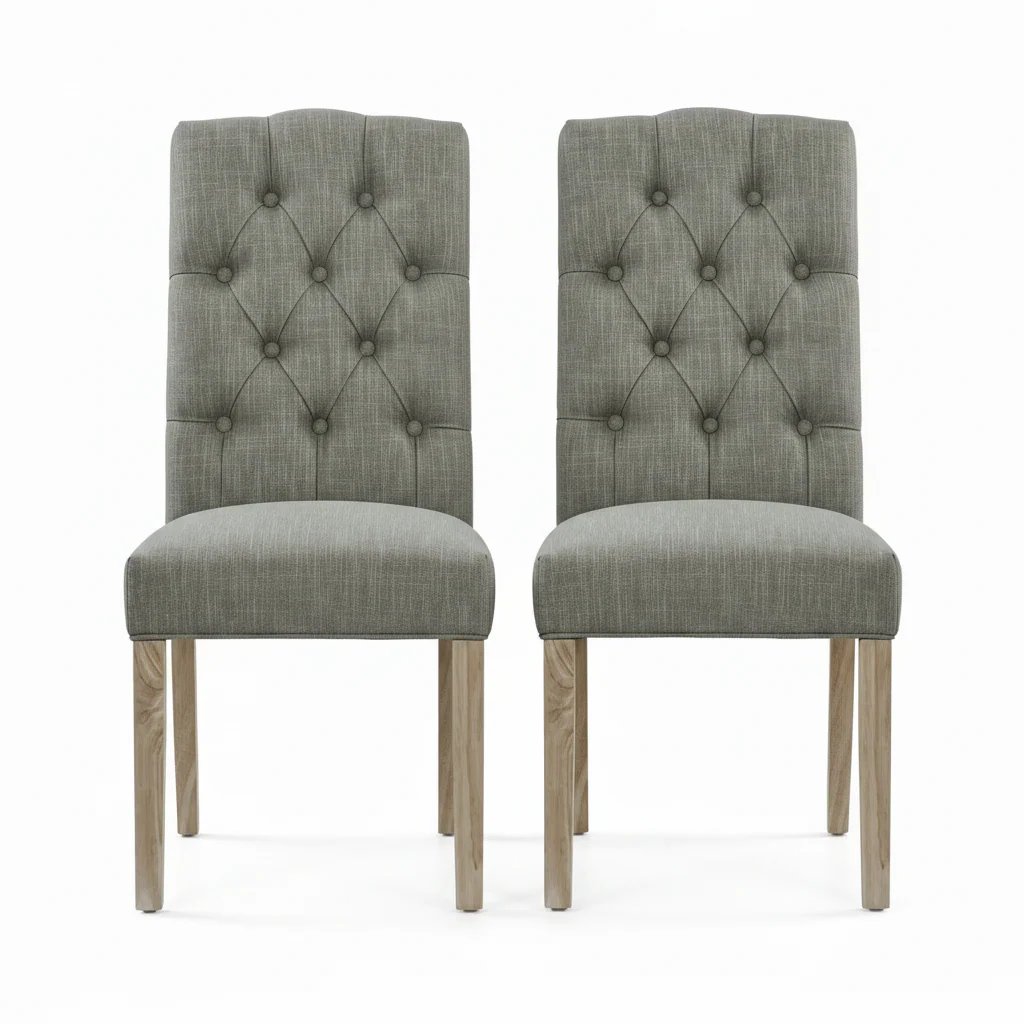 Salford Pair of Grey Buttonback Dining Chairs - Button Back Chair - Pair Grey / White Wash Leg