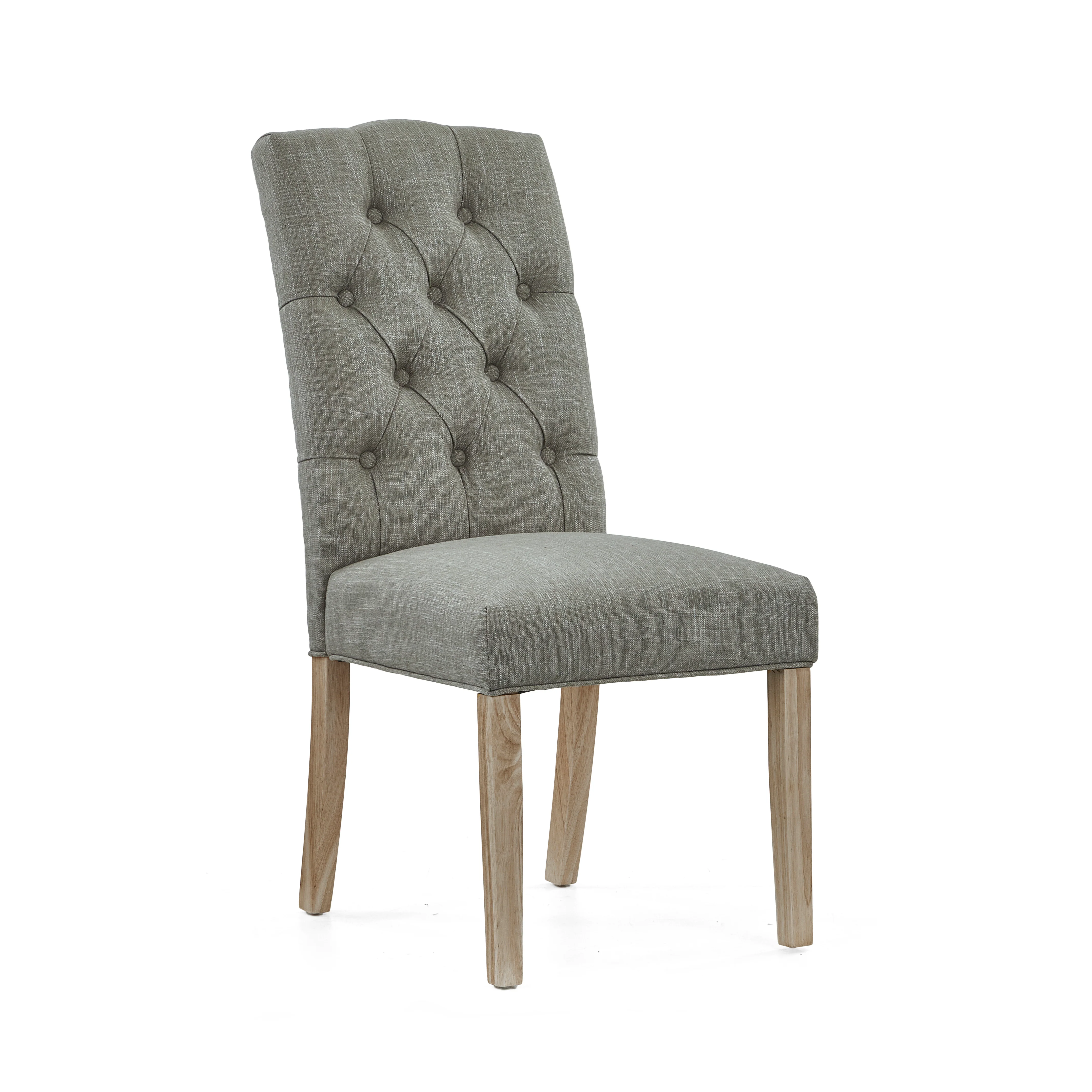 Salford Pair of Grey Buttonback Dining Chairs - Button Back Chair - Pair Grey / White Wash Leg - Image 2