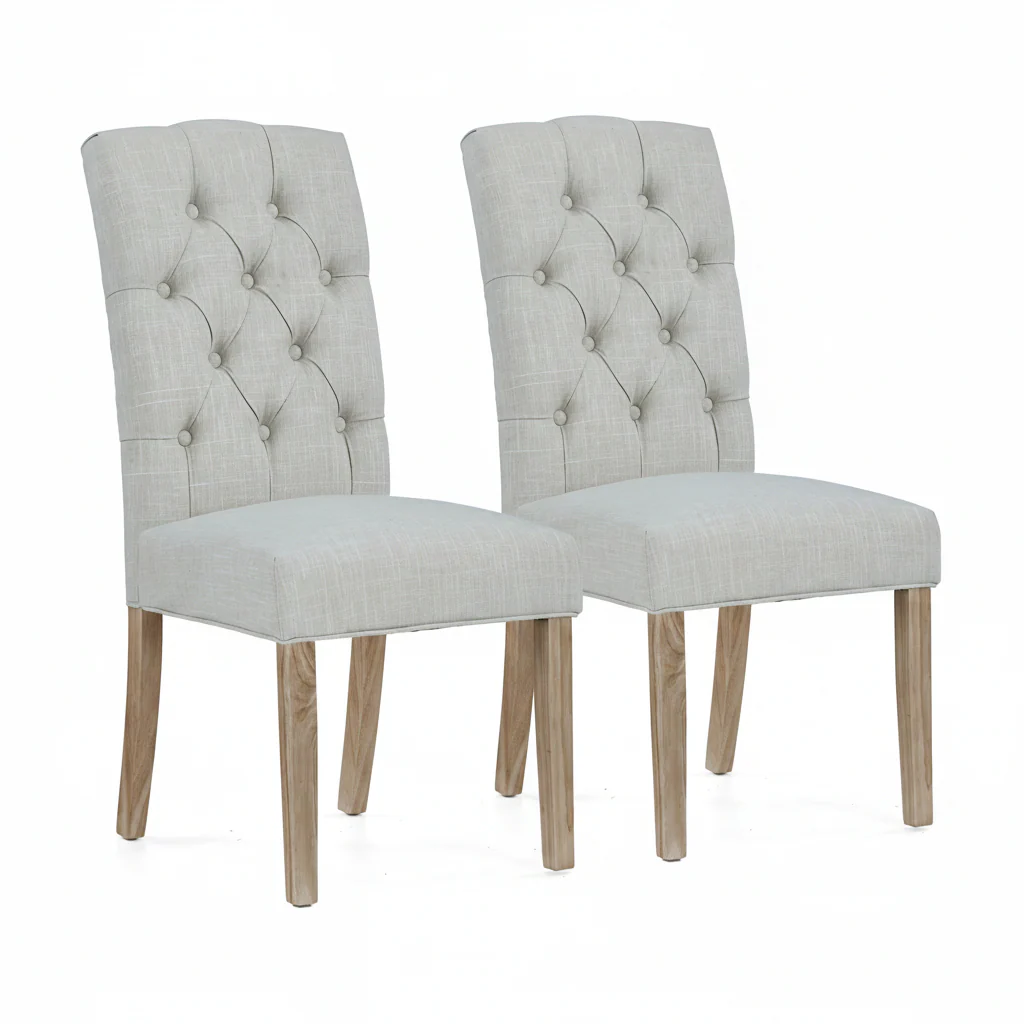 Salford Pair of Natural Buttonback Dining Chairs - Button Back Chair - Pair Natural / White Wash Leg