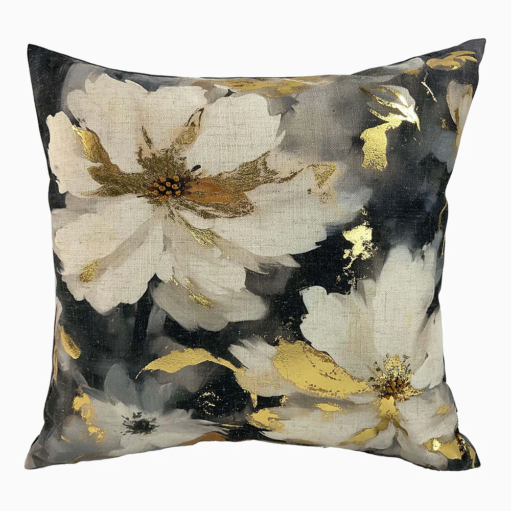 Sally Printed Gold Foil Square Cushion - DISC Sally Printed Floral Gold Foil 45x45CM Cushion