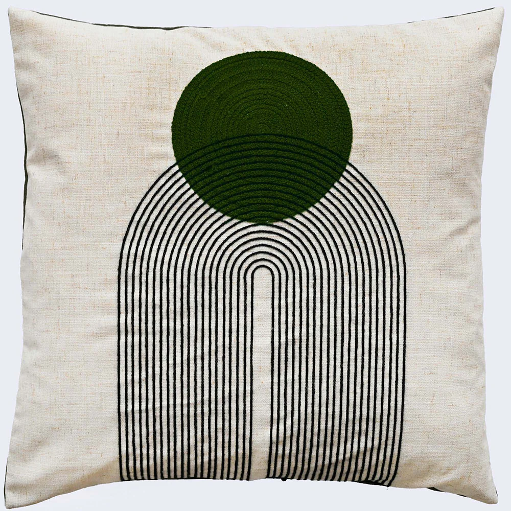 Saloni Art Deco Green Square Cushion - DISC Saloni Art Deco Stitch Olive 45x45CM Cushion