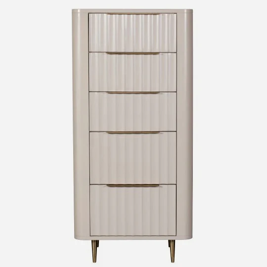 Saskia 5 Drawer Cabinet - 5 Drawer Tall Chest Soft Grey Painted / Brass