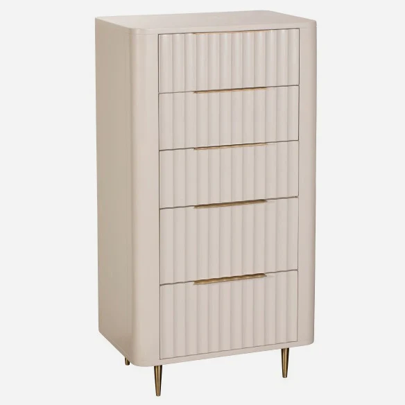 Saskia 5 Drawer Cabinet - 5 Drawer Tall Chest Soft Grey Painted / Brass - Image 3