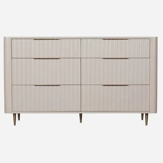 Saskia 6 Drawer Cabinet - 6 Drawer Wide Chest Soft Grey Painted / Brass
