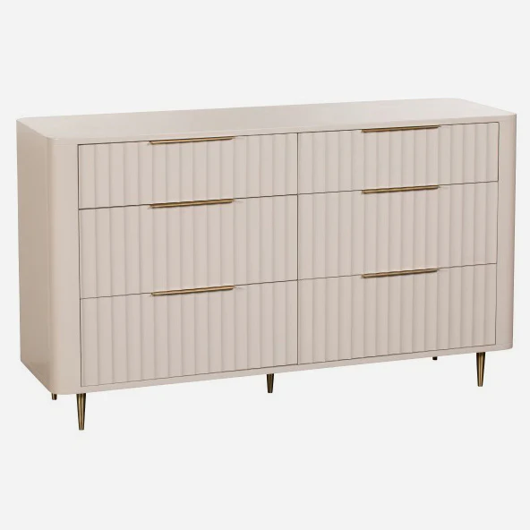 Saskia 6 Drawer Cabinet - 6 Drawer Wide Chest Soft Grey Painted / Brass - Image 4