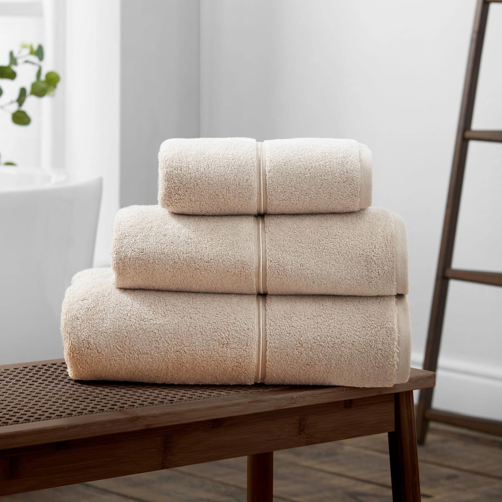 Bianca Satin Stitch Towel Natural - Satin Stitch Hand Towel Natural - Image 2