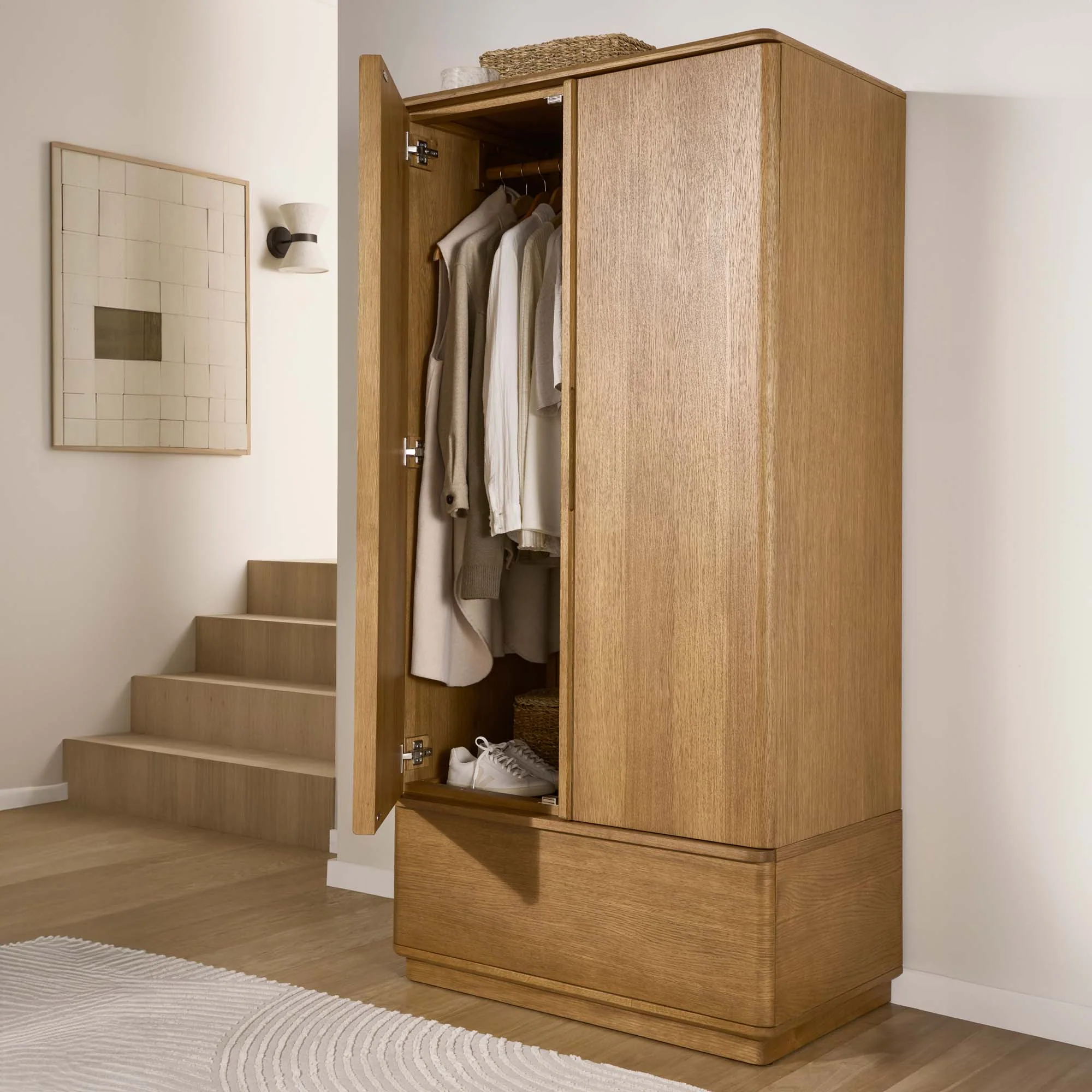 Serene Wardrobe - 1 Drawer Wardrobe Oak / Oak Veneer - Image 2