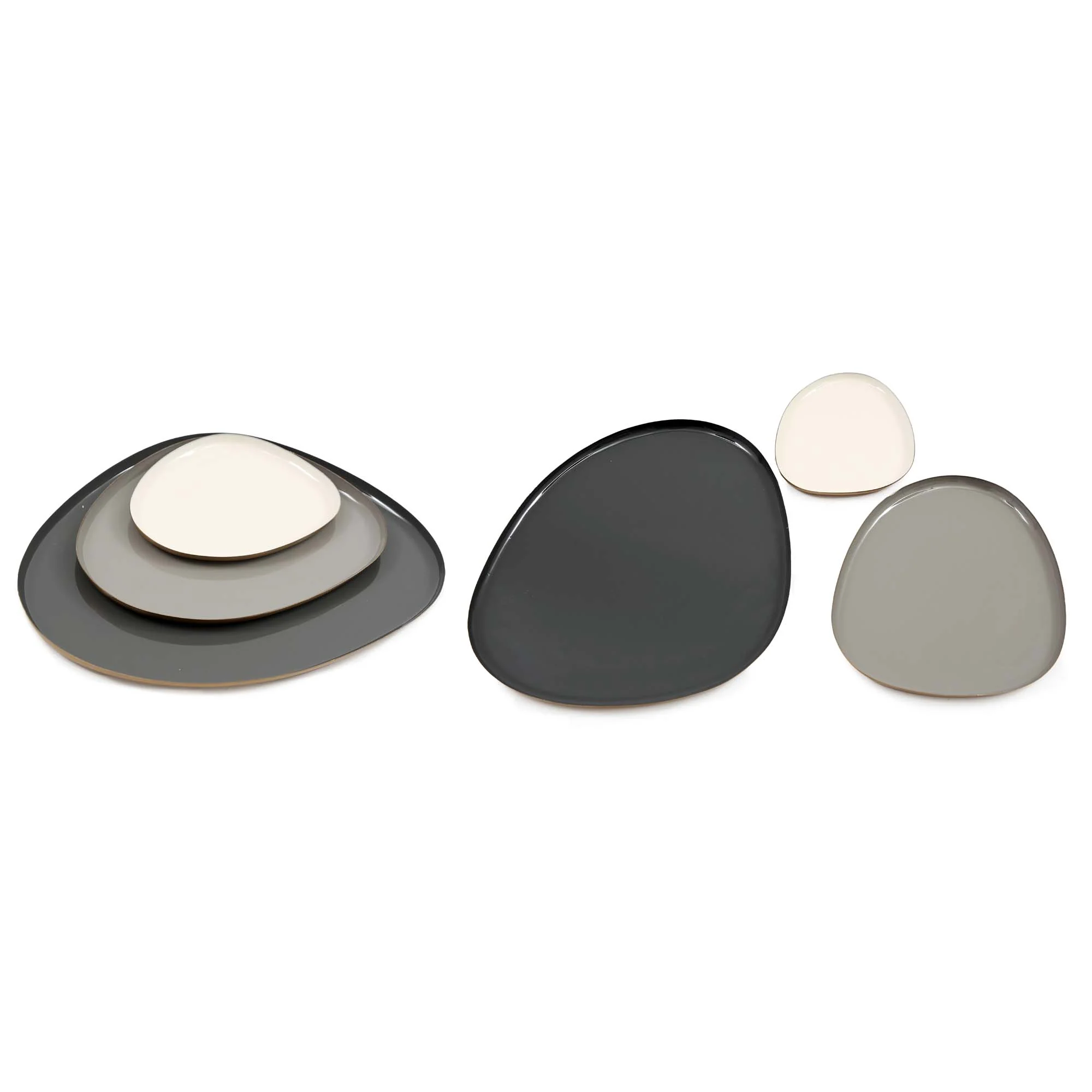 Set Of 3 Multicolour Abstract Shape Trays - S/3 Abstract Shape Trays Grey/Blk/White