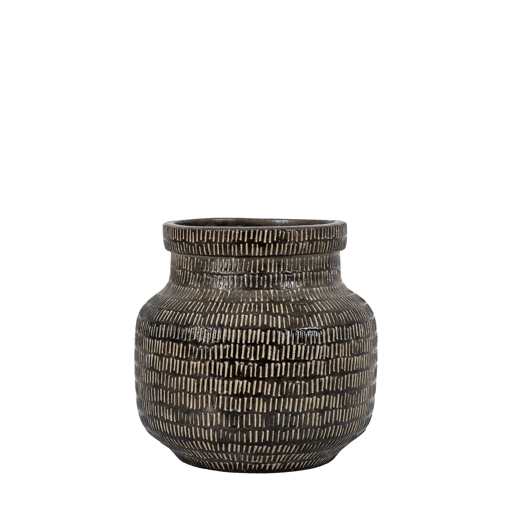 Sgraffito Wide Black Vase - Sgraffito Vase Wide Black