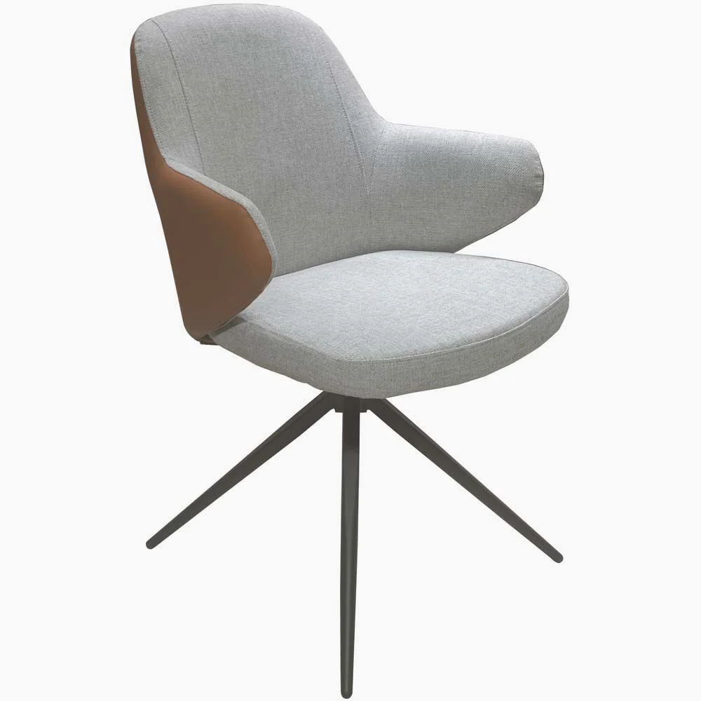 Sierra Swivel Dining Chair - Swivel Dining Chair Grey Fabric / Congac Leather Look - Image 3
