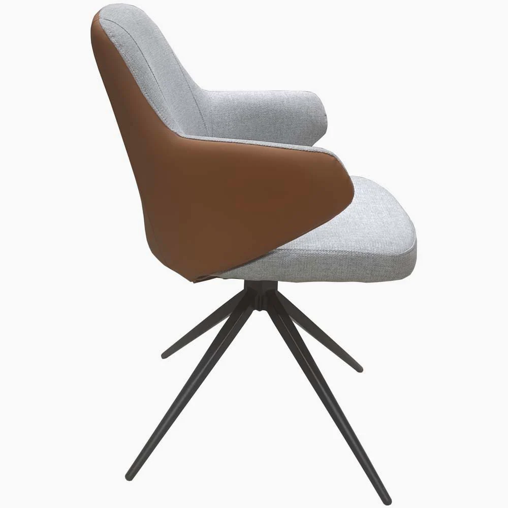 Sierra Swivel Dining Chair - Swivel Dining Chair Grey Fabric / Congac Leather Look - Image 4