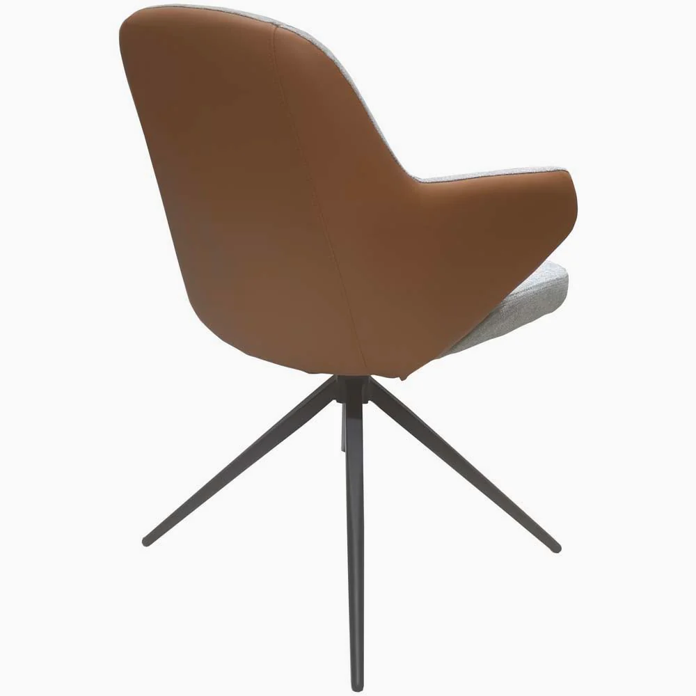 Sierra Swivel Dining Chair - Swivel Dining Chair Grey Fabric / Congac Leather Look - Image 5