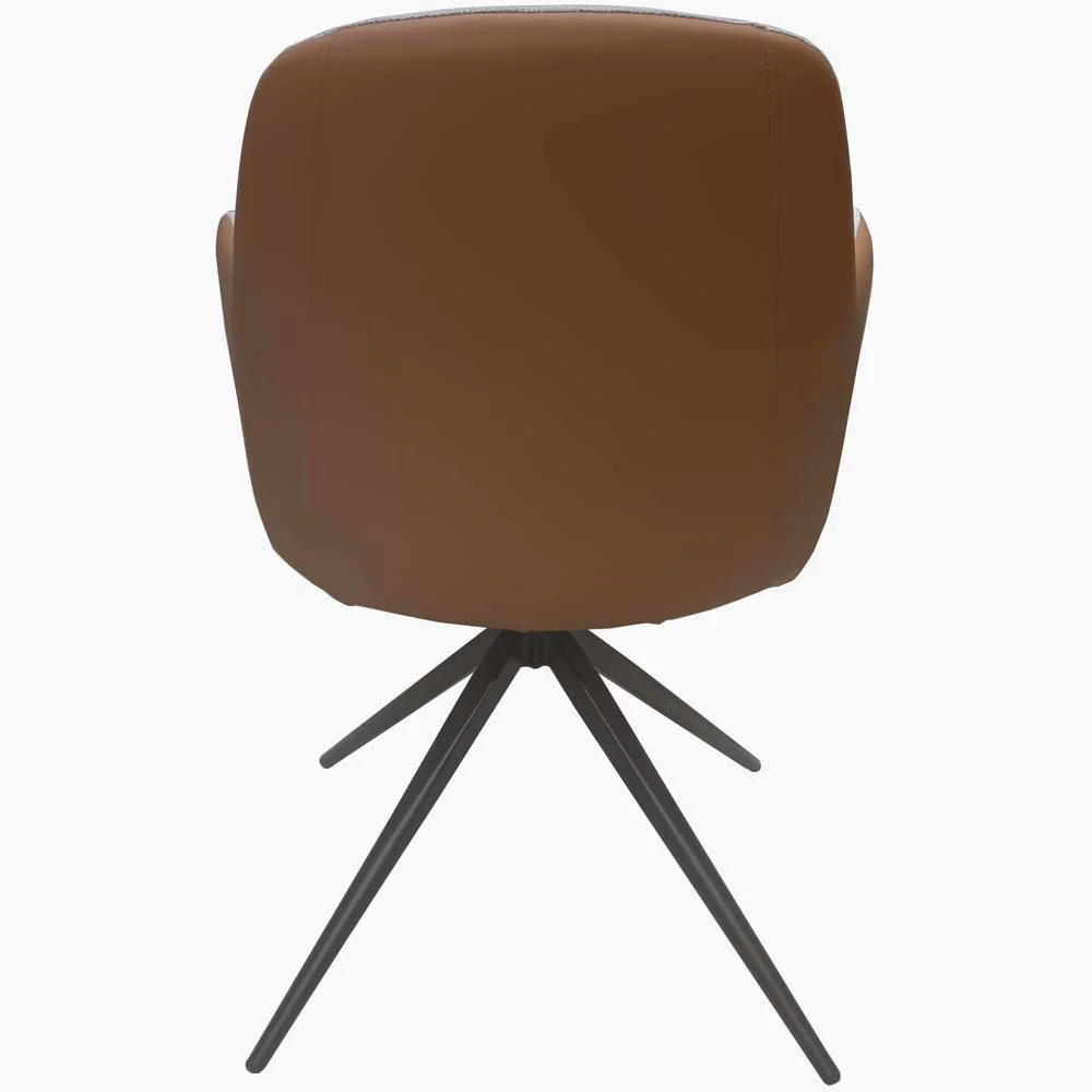 Sierra Swivel Dining Chair - Swivel Dining Chair Grey Fabric / Congac Leather Look - Image 6