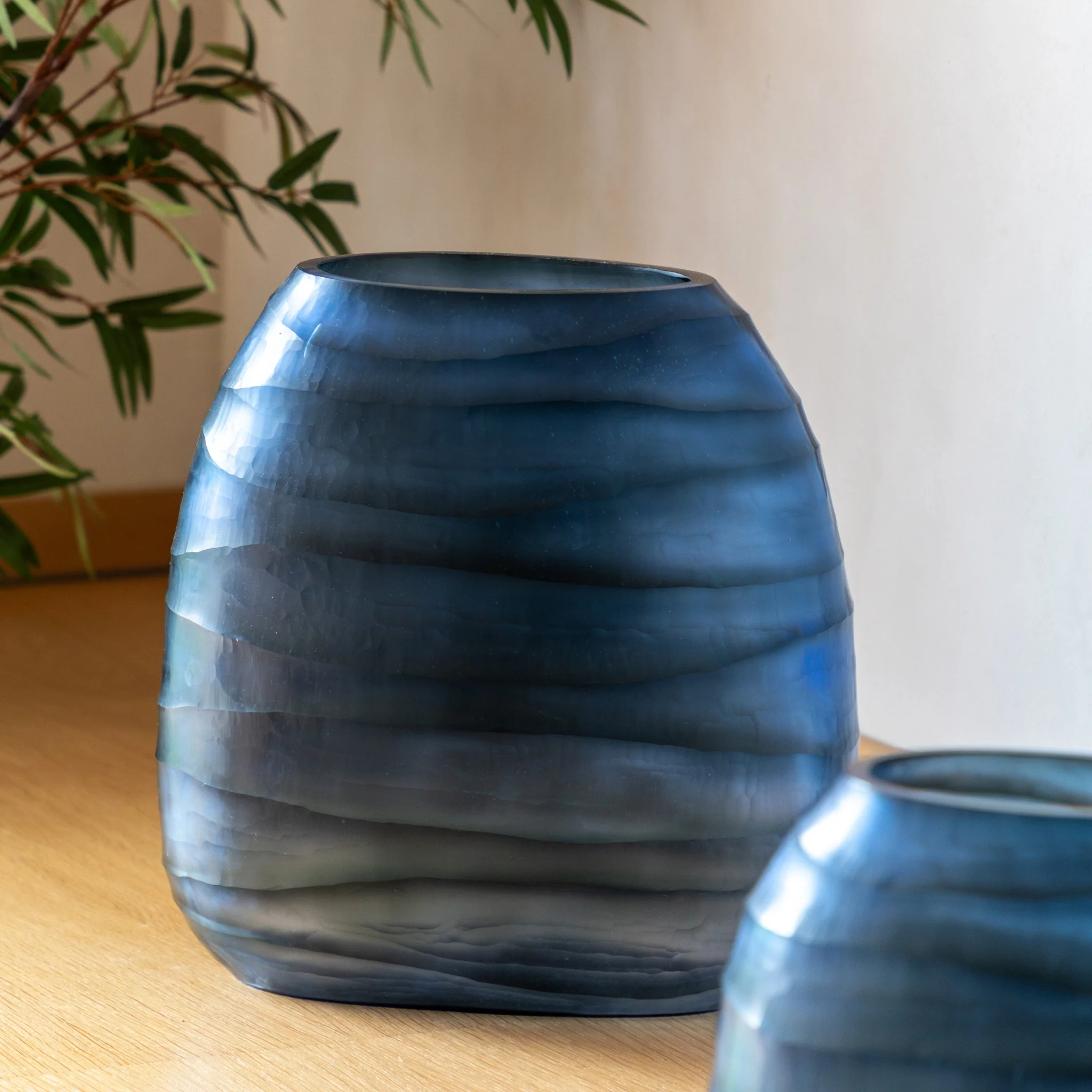 Sintra Handblown Glass Vase Blue Large - Sintra Handblown Carved Glass Vase Ink Large