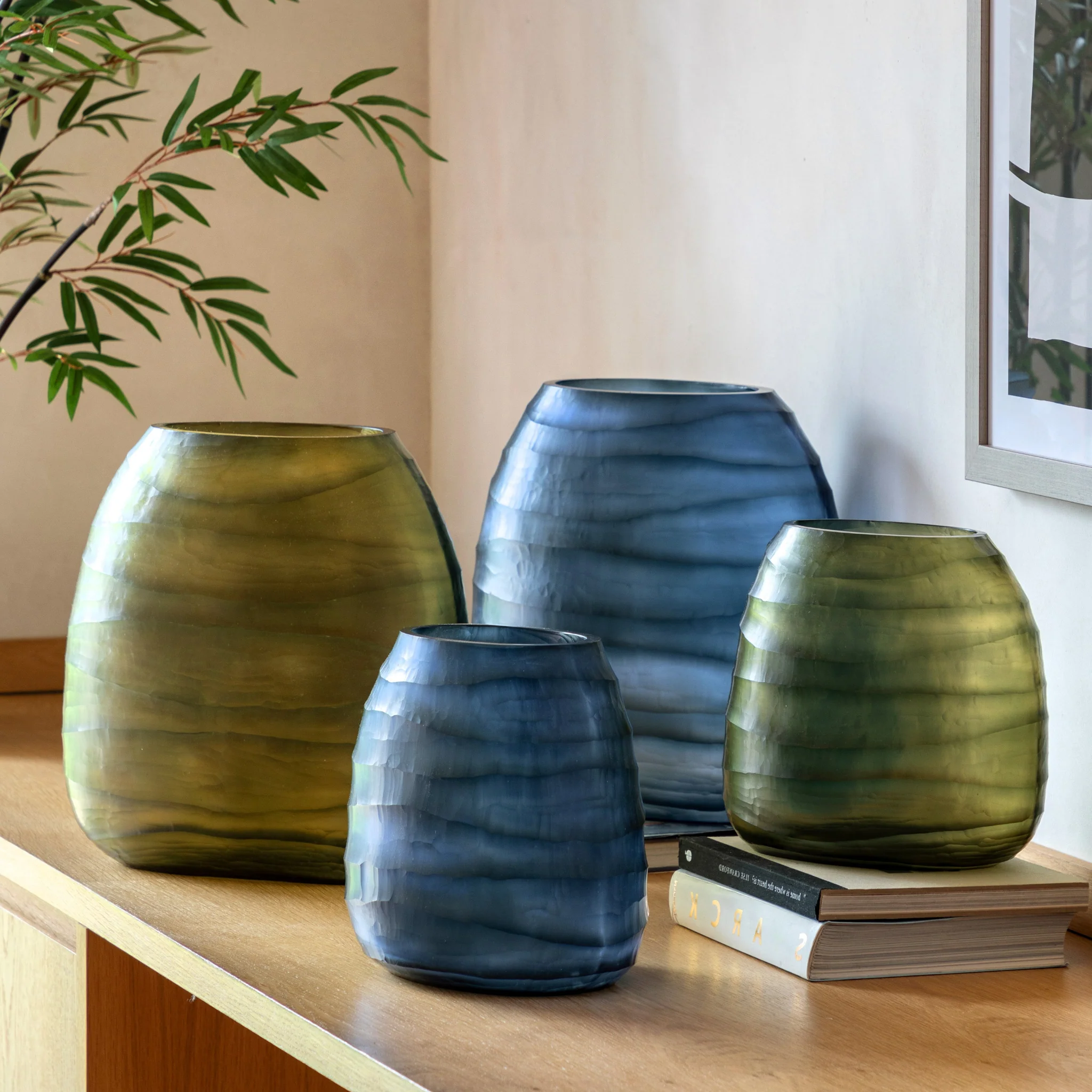 Sintra Handblown Glass Vase Blue Large - Sintra Handblown Carved Glass Vase Ink Large - Image 2