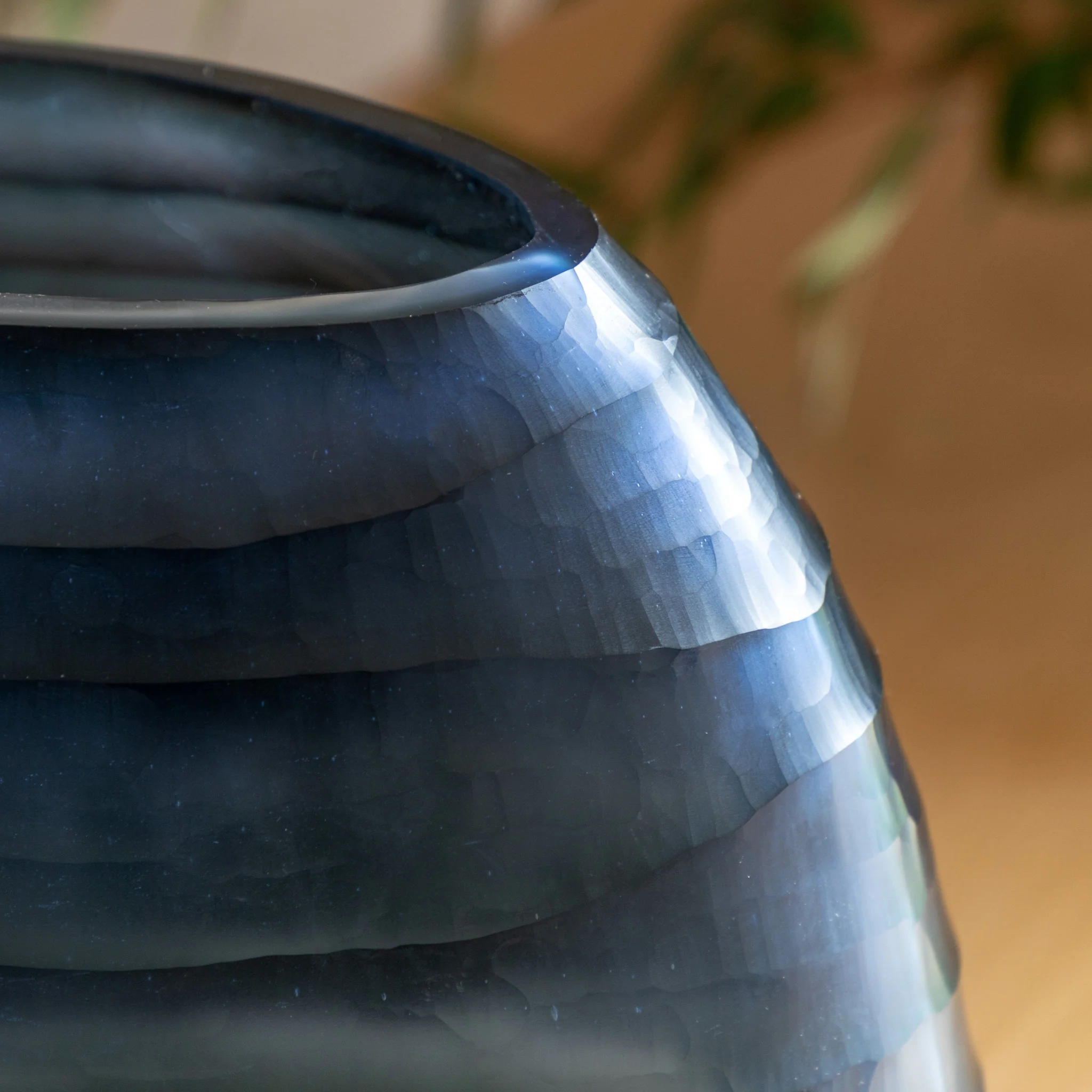 Sintra Handblown Glass Vase Blue Large - Sintra Handblown Carved Glass Vase Ink Large - Image 3