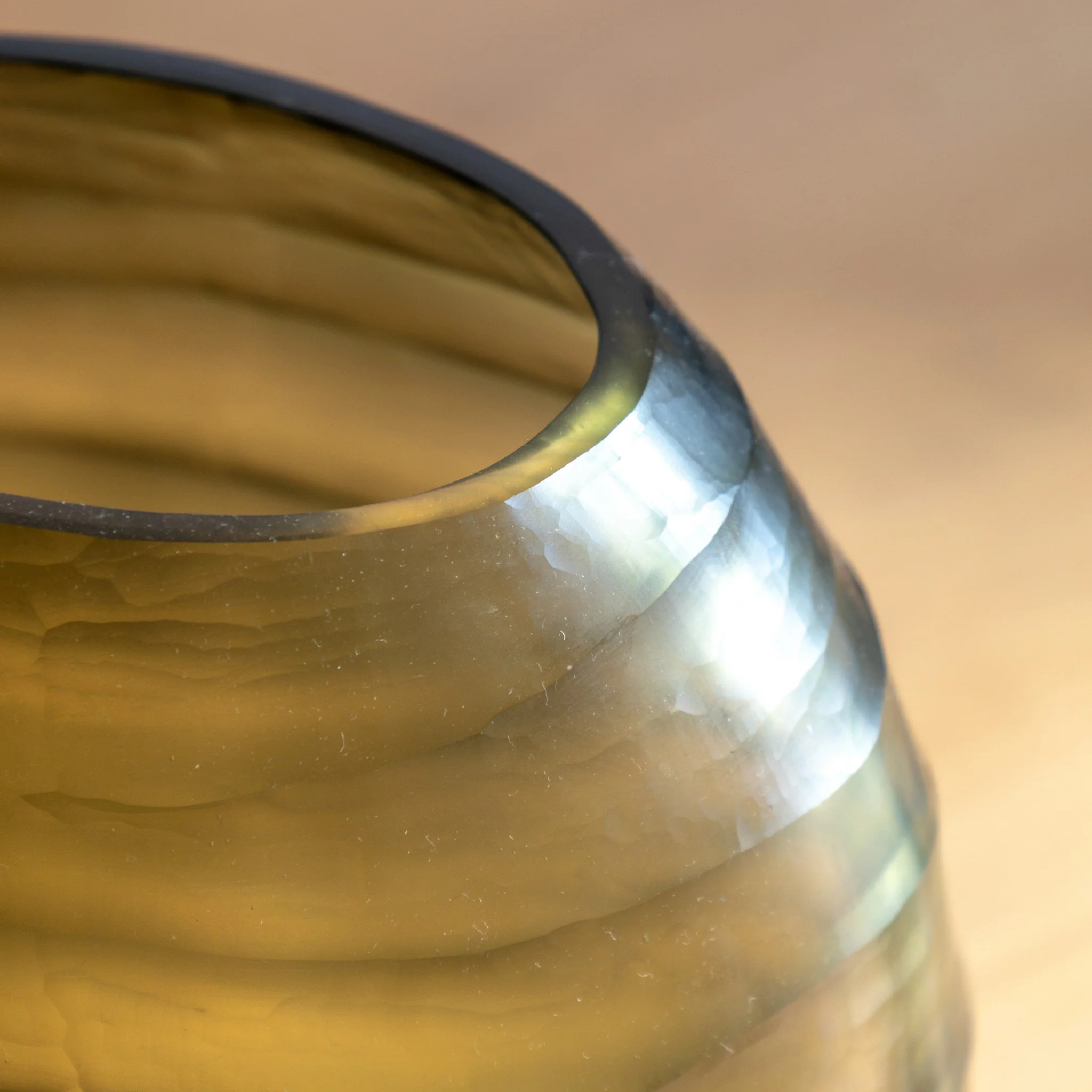 Sintra Handblown Glass Vase Green Small - Sintra Handblown Carved Glass Vase Olive Small - Image 3