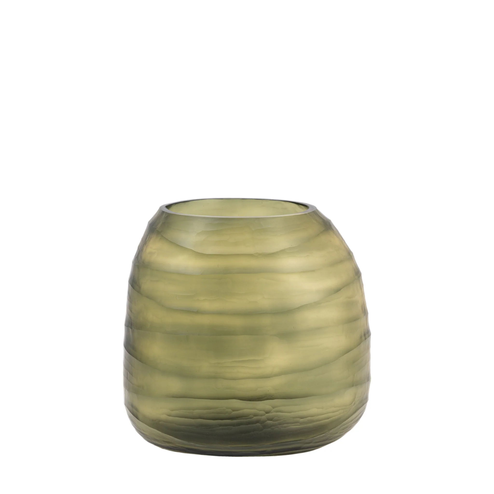Sintra Handblown Glass Vase Green Small - Sintra Handblown Carved Glass Vase Olive Small - Image 4