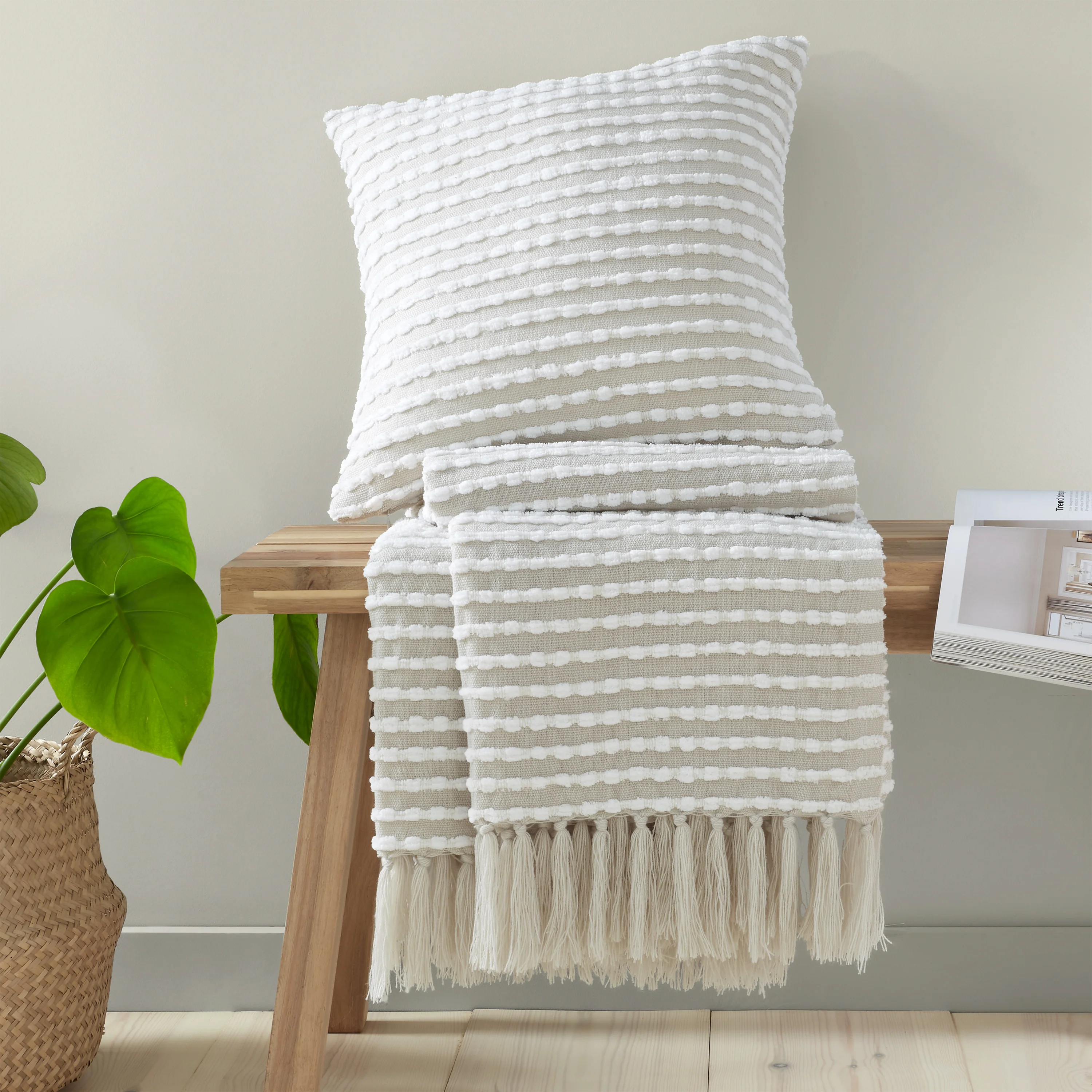 Stab Stitch Cream Square Cushion - DISC Stab Stitch Natural Cushion 43x43CM - Image 5