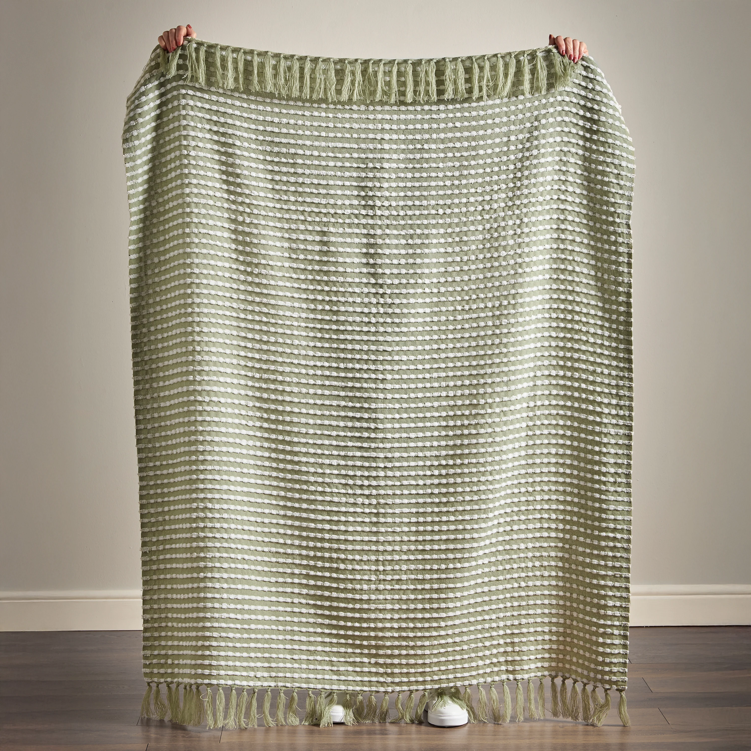Stab Stitch Green Throw - DISC Stab Stitch Sage Throw 125x150CM - Image 6