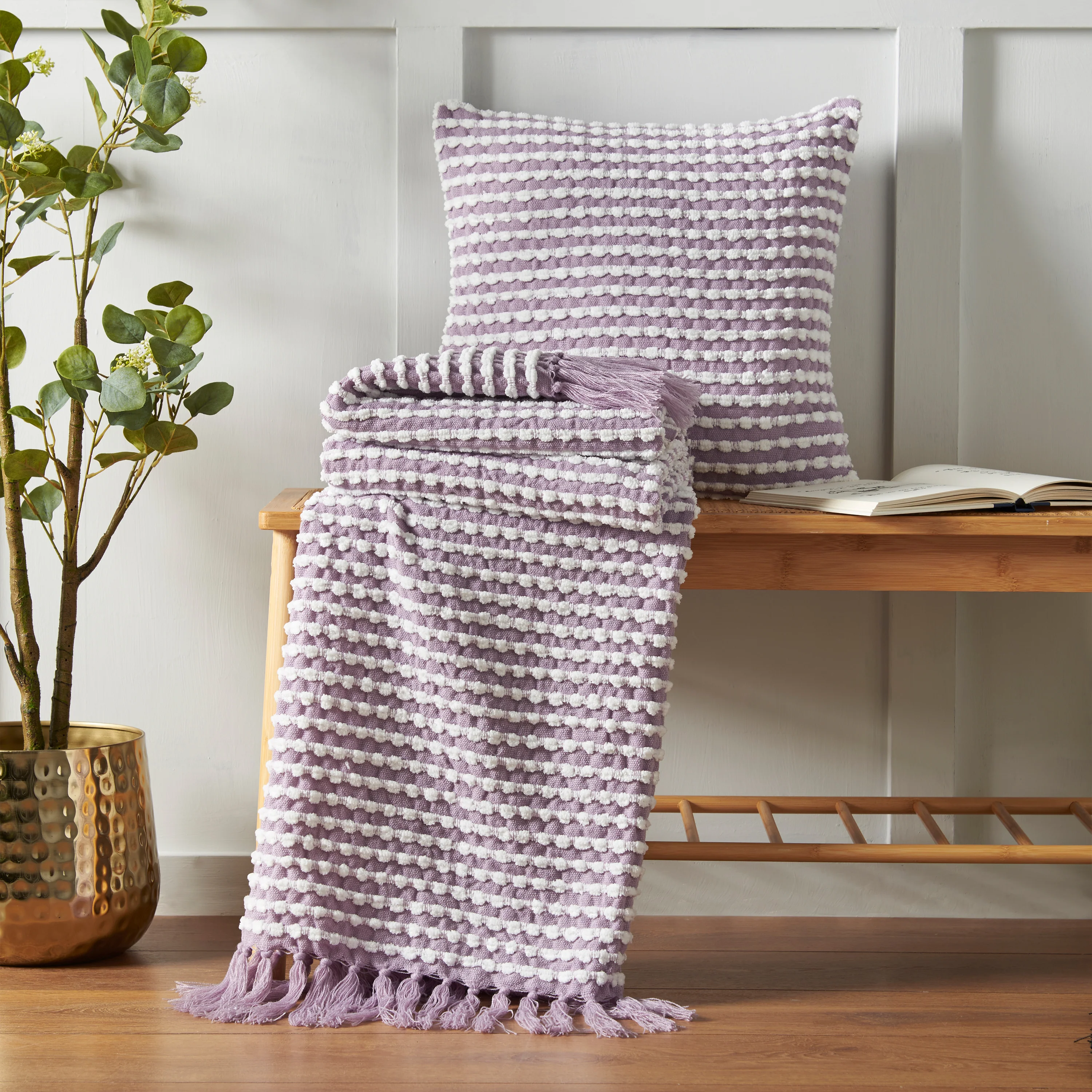 Stab Stitch Purple Square Cushion - DISC Stab Stitch Lilac Cushion 43x43CM - Image 3