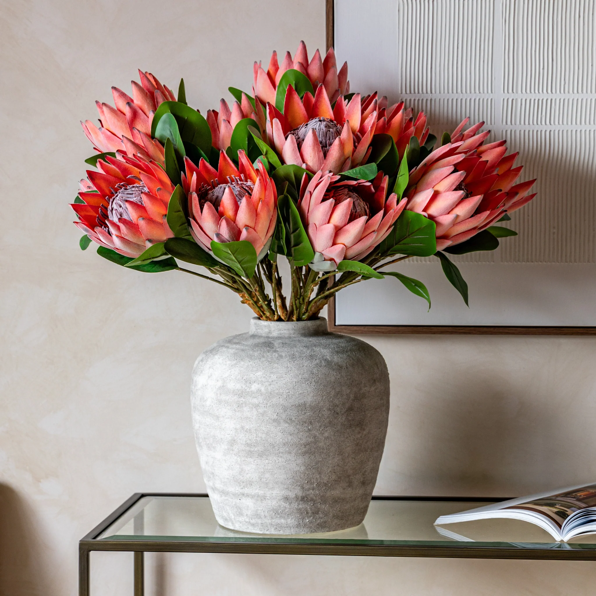 Statement Tropical Set Of 12 Pink Artificial Flowers - DHD Faux Stem Statement Tropical Apricot 47CM 12Pk