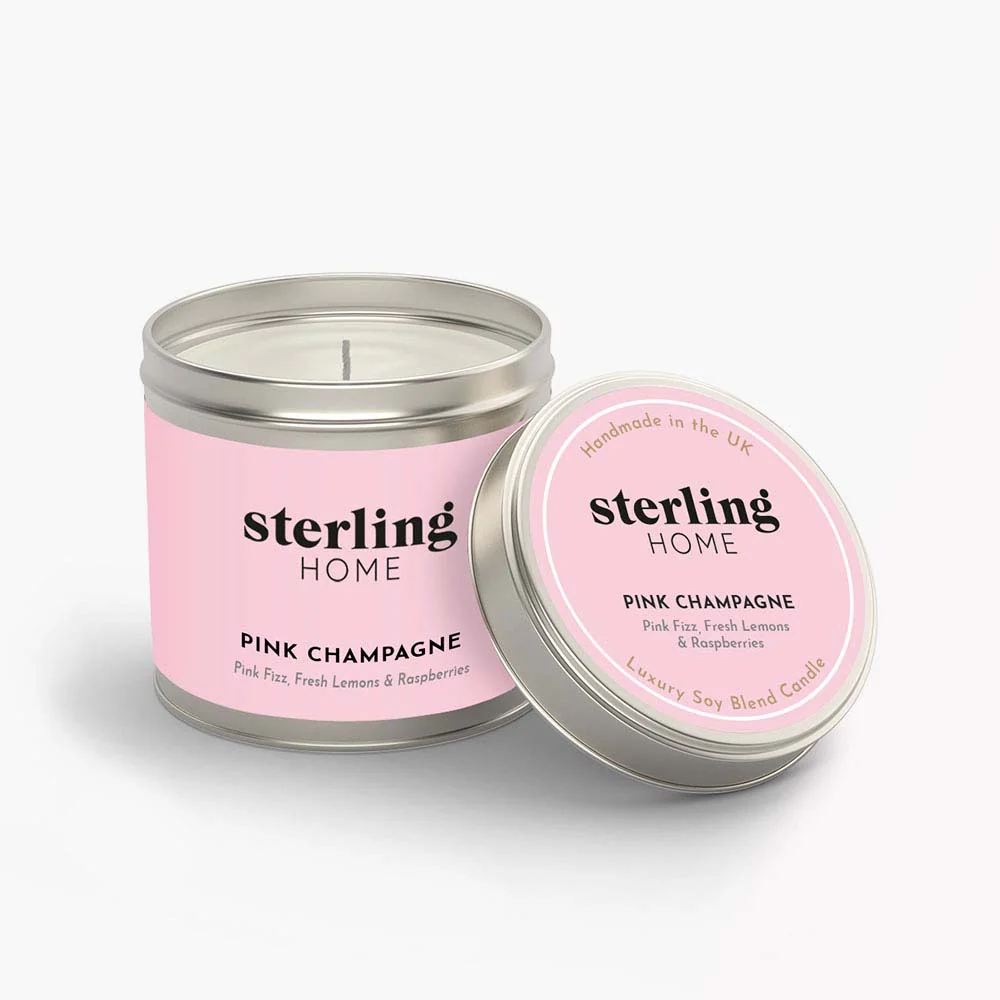 Sterling Home Fragrance Pink Champagne Tin Candle - 180G Soy Blend Tin Candle Pink Champagne - Image 3
