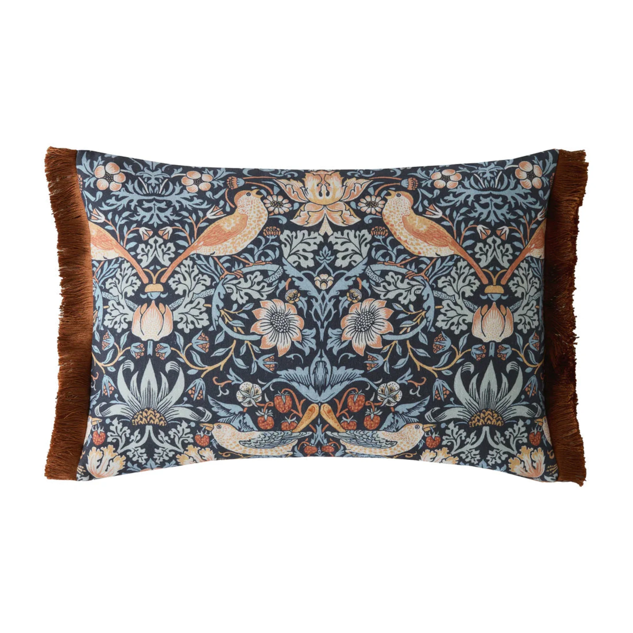 William Morris At Home Strawberry Thief Blue Rectangular Cushion - Strawberry Thief Blue 40X60CM Cushion