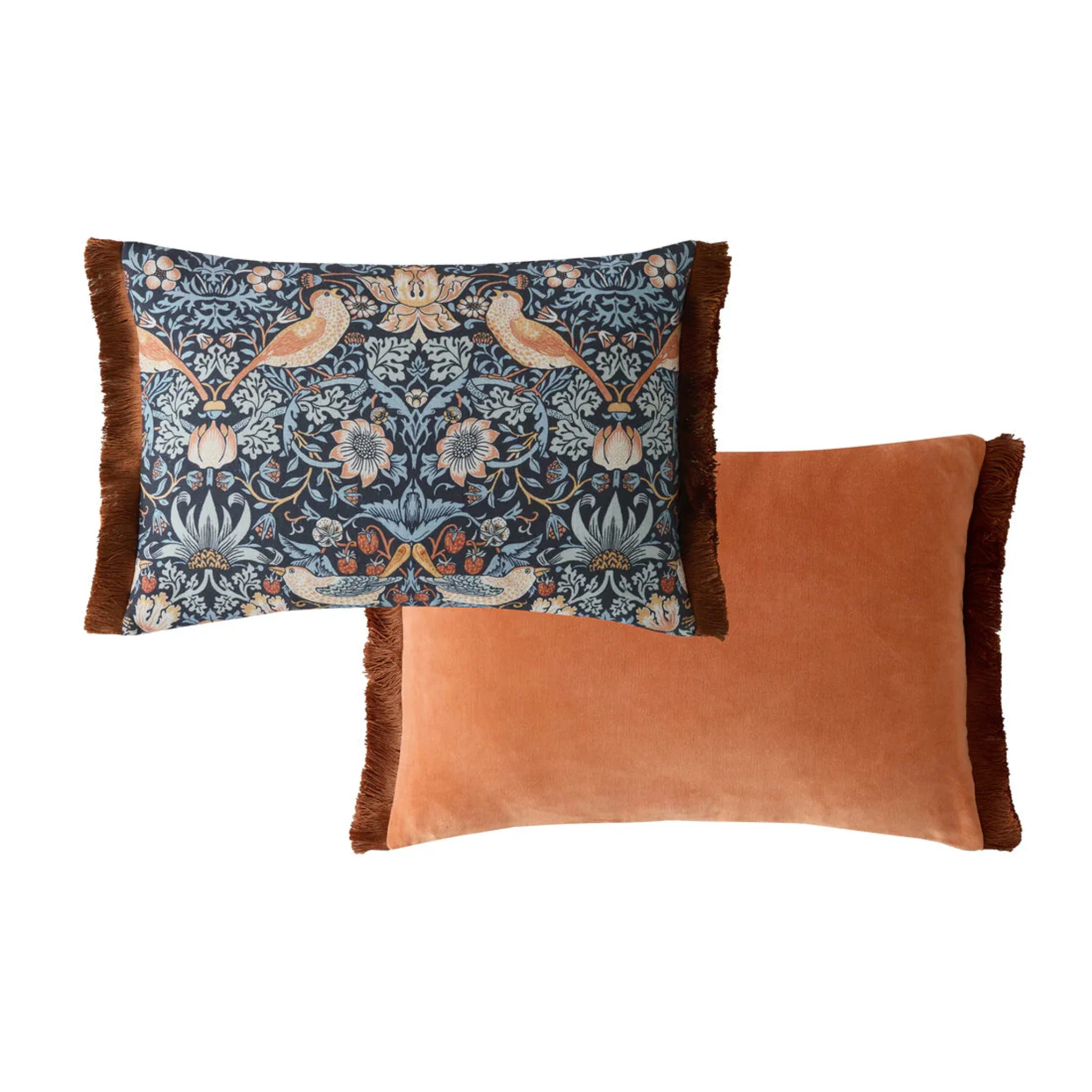 William Morris At Home Strawberry Thief Blue Rectangular Cushion - Strawberry Thief Blue 40X60CM Cushion - Image 3