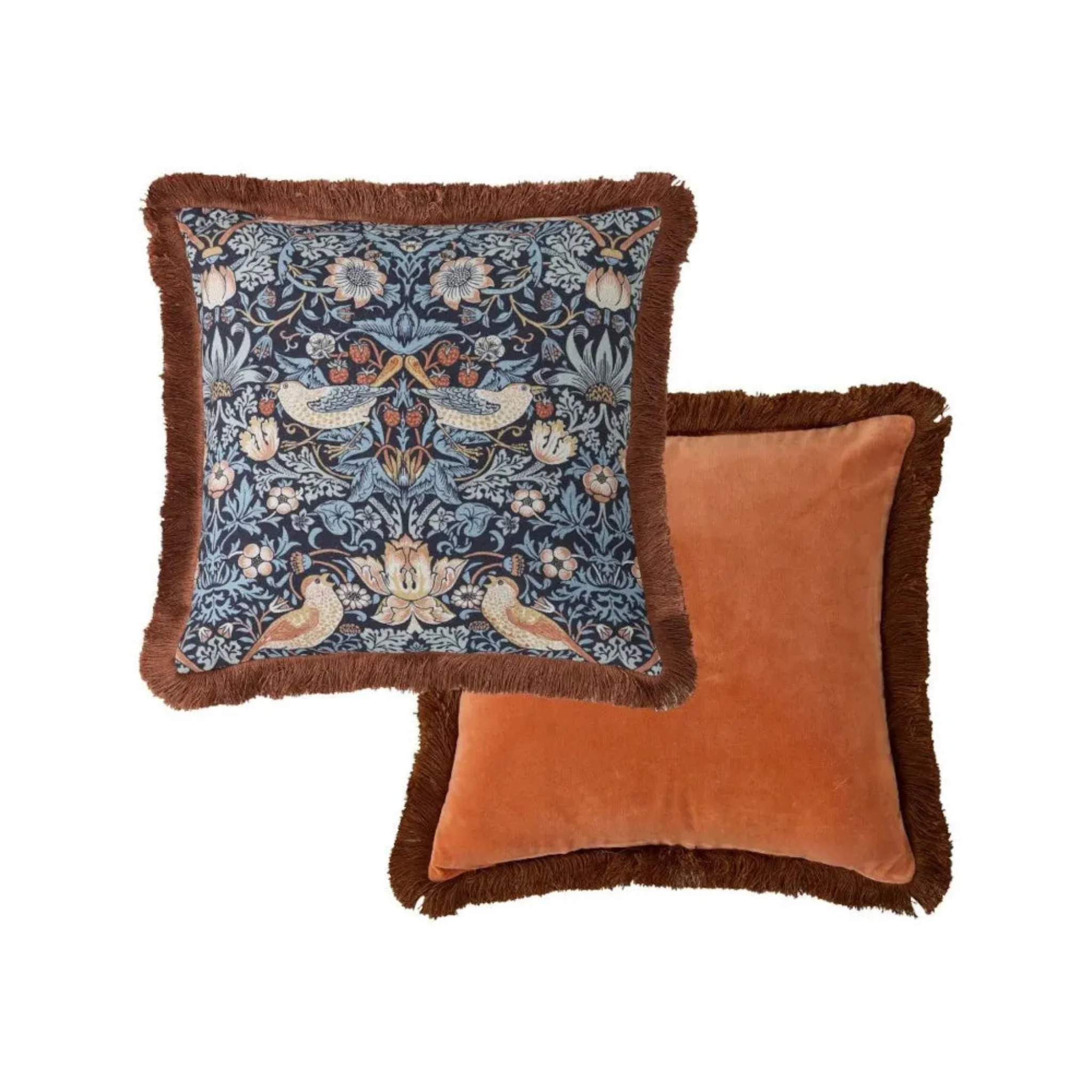 William Morris At Home Strawberry Thief Blue Square Cushion - Strawberry Thief Blue 50X50CM Cushion - Image 2