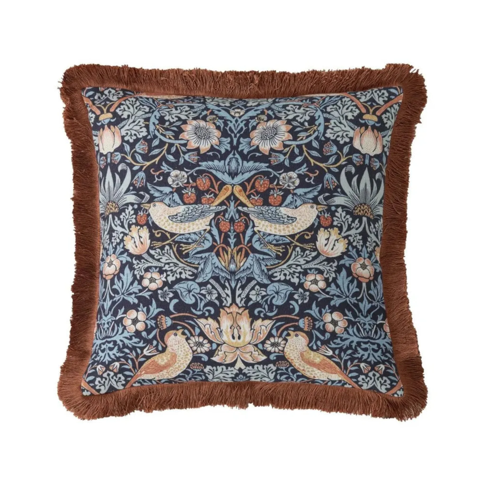 William Morris At Home Strawberry Thief Blue Square Cushion - Strawberry Thief Blue 50X50CM Cushion - Image 3