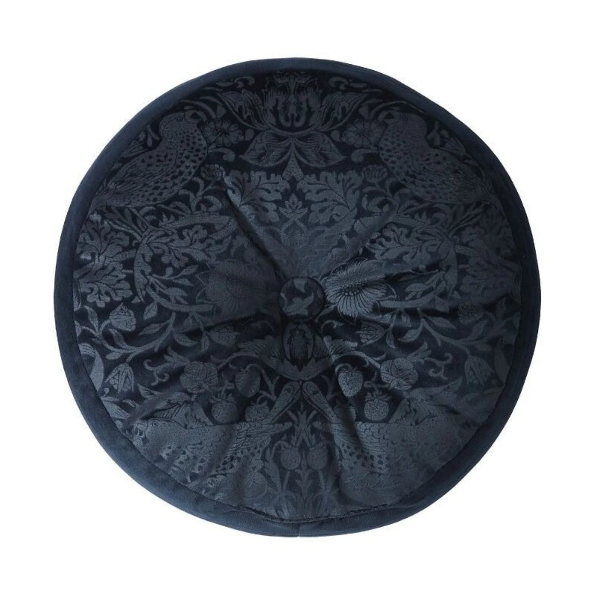 William Morris At Home Strawberry Thief Blue Round Cushion - Strawberry Thief Round Cushion Prussian Blue - Image 2