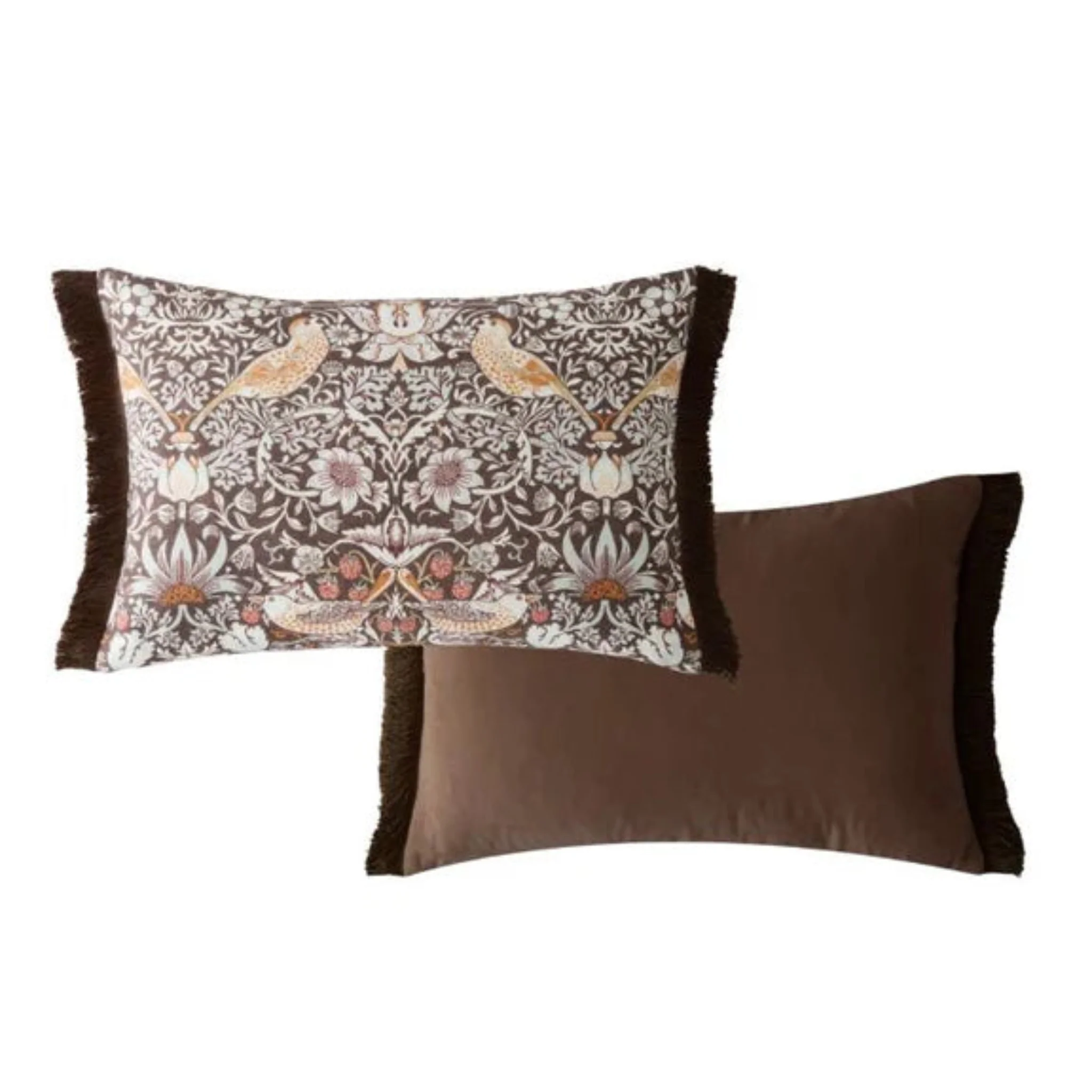 William Morris At Home Strawberry Thief Chocolate Rectangular Cushion - Strawberry Thief Chocolate 40X60CM Cushion