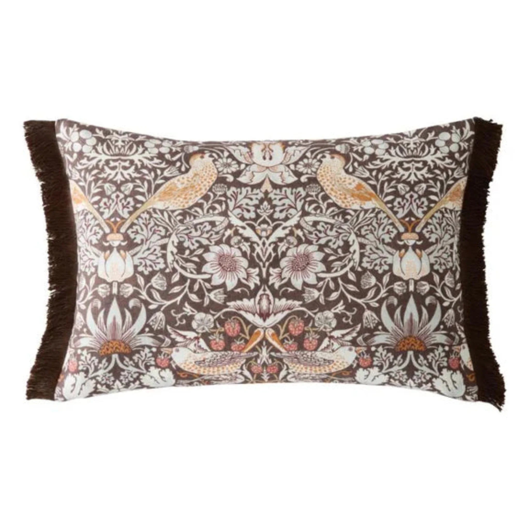 William Morris At Home Strawberry Thief Chocolate Rectangular Cushion - Strawberry Thief Chocolate 40X60CM Cushion - Image 2