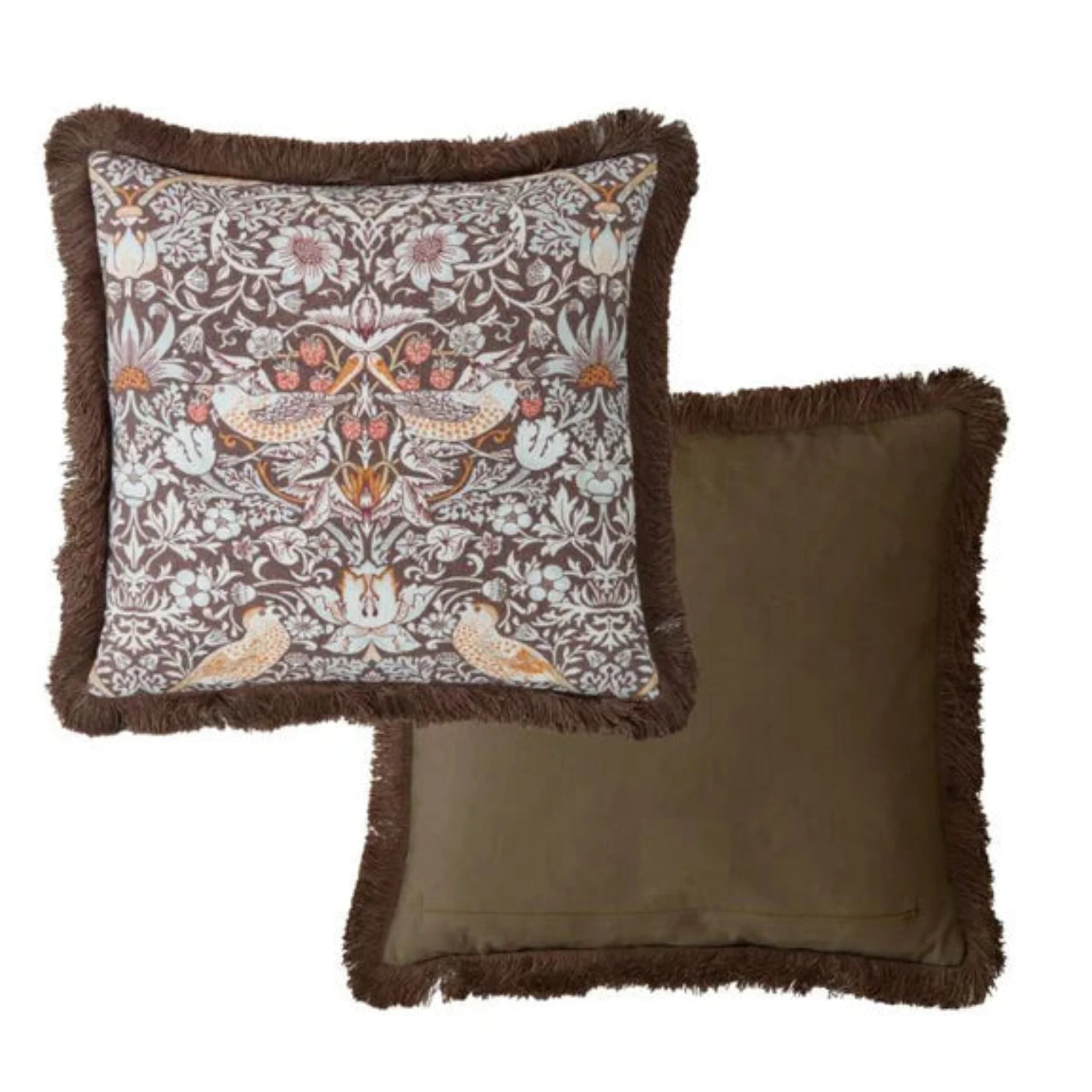 William Morris At Home Strawberry Thief Chocolate Square Cushion - Strawberry Thief Chocolate 50X50CM Cushion