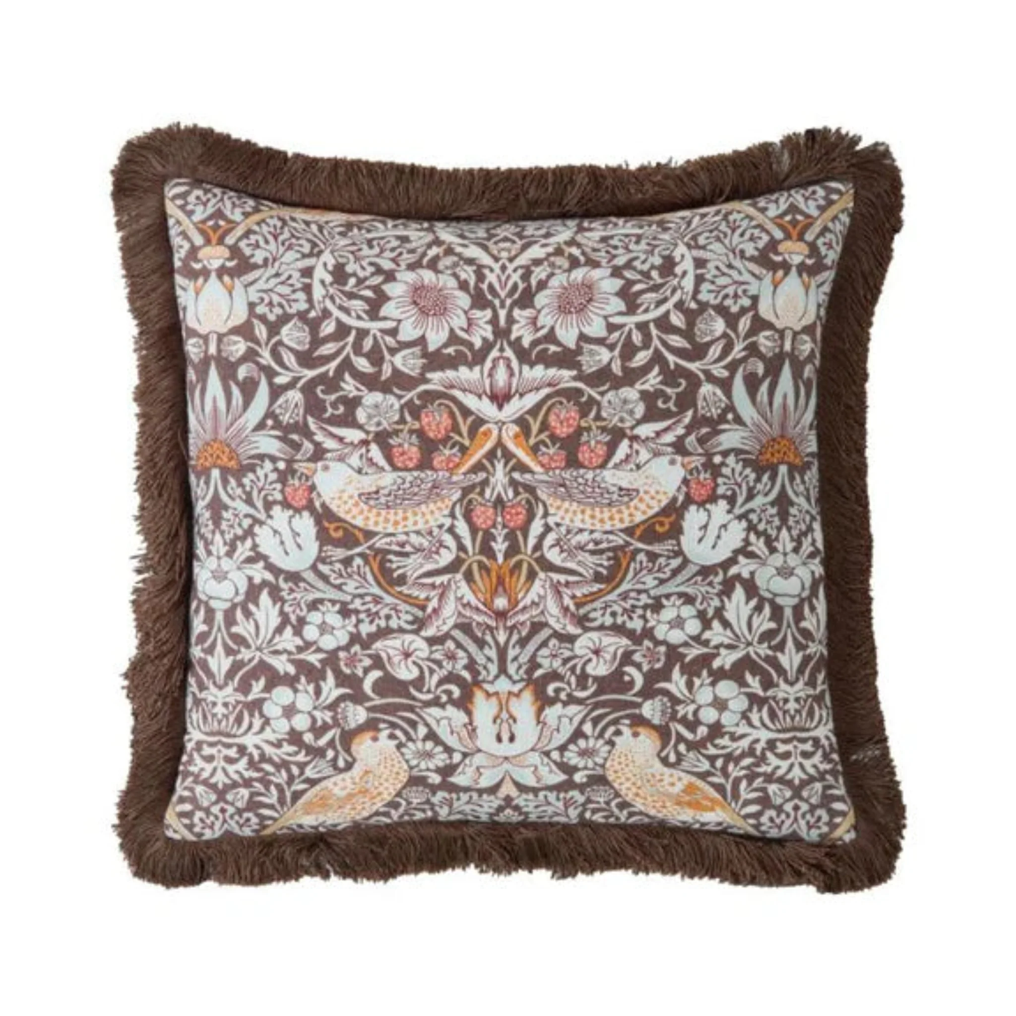 William Morris At Home Strawberry Thief Chocolate Square Cushion - Strawberry Thief Chocolate 50X50CM Cushion - Image 3