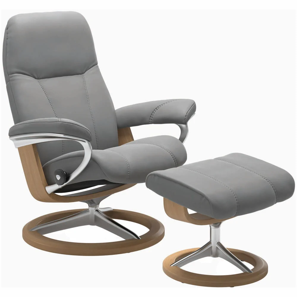 Stressless Consul Chair + Stool Signature Base -  Chair + Stool Signature Base Batick-Promotion - Manual Recliner - Small