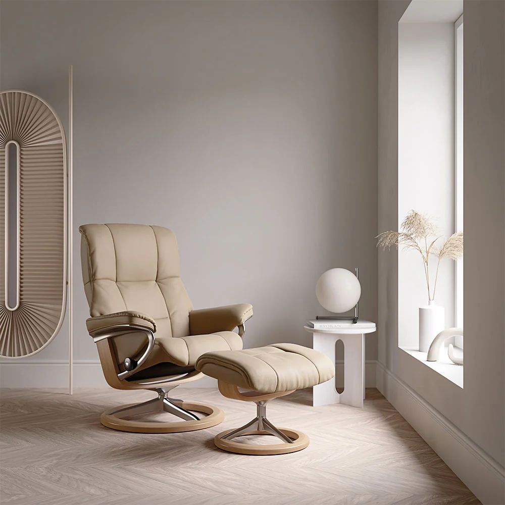 Stressless Mayfair Chair + Stool Signature  Base -  Chair + Stool Signature Base Fabric Group 5 - Manual Recliner - Medium - Image 2