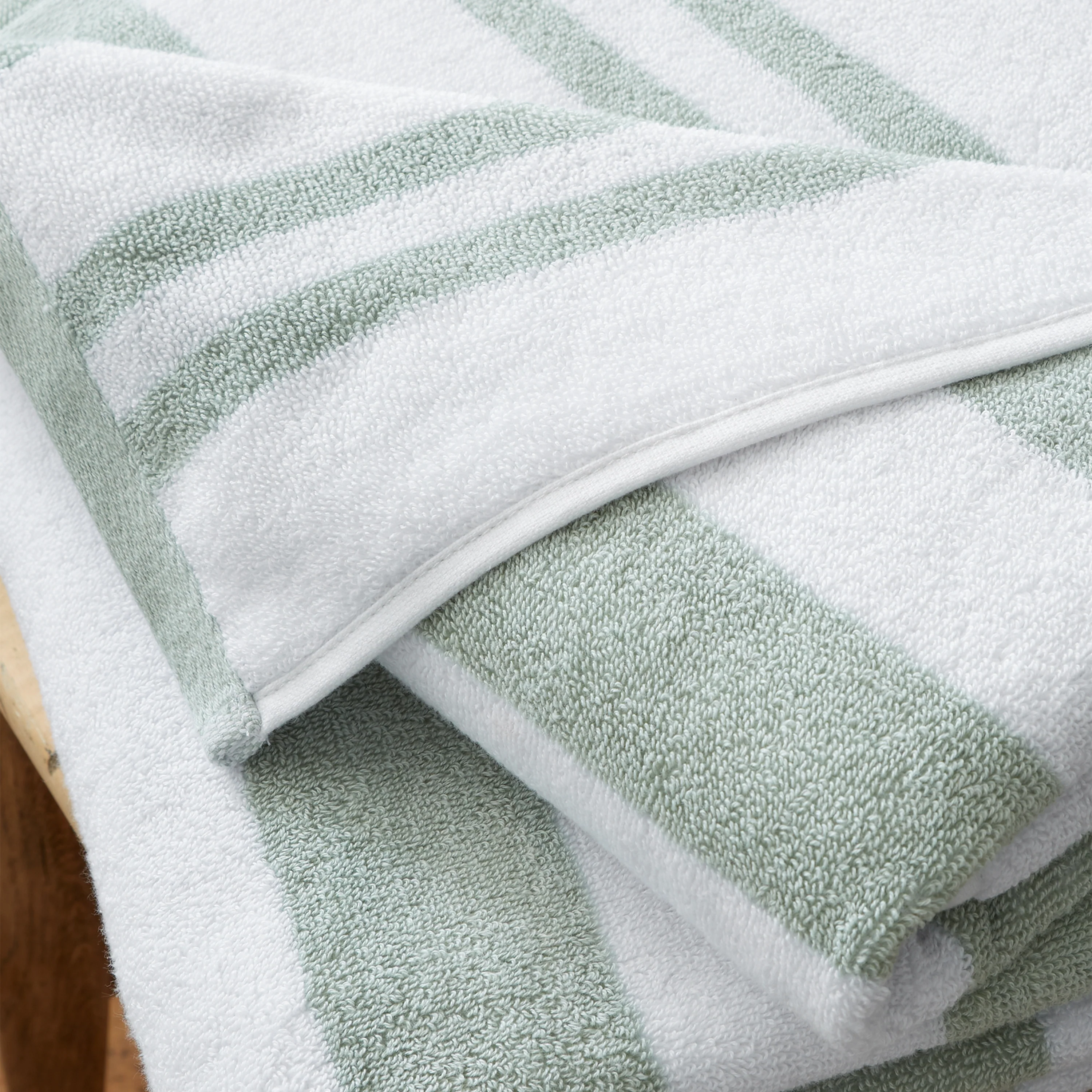 Bianca Stripe Towel Green - Stripe Bath Towel Sage - Image 3