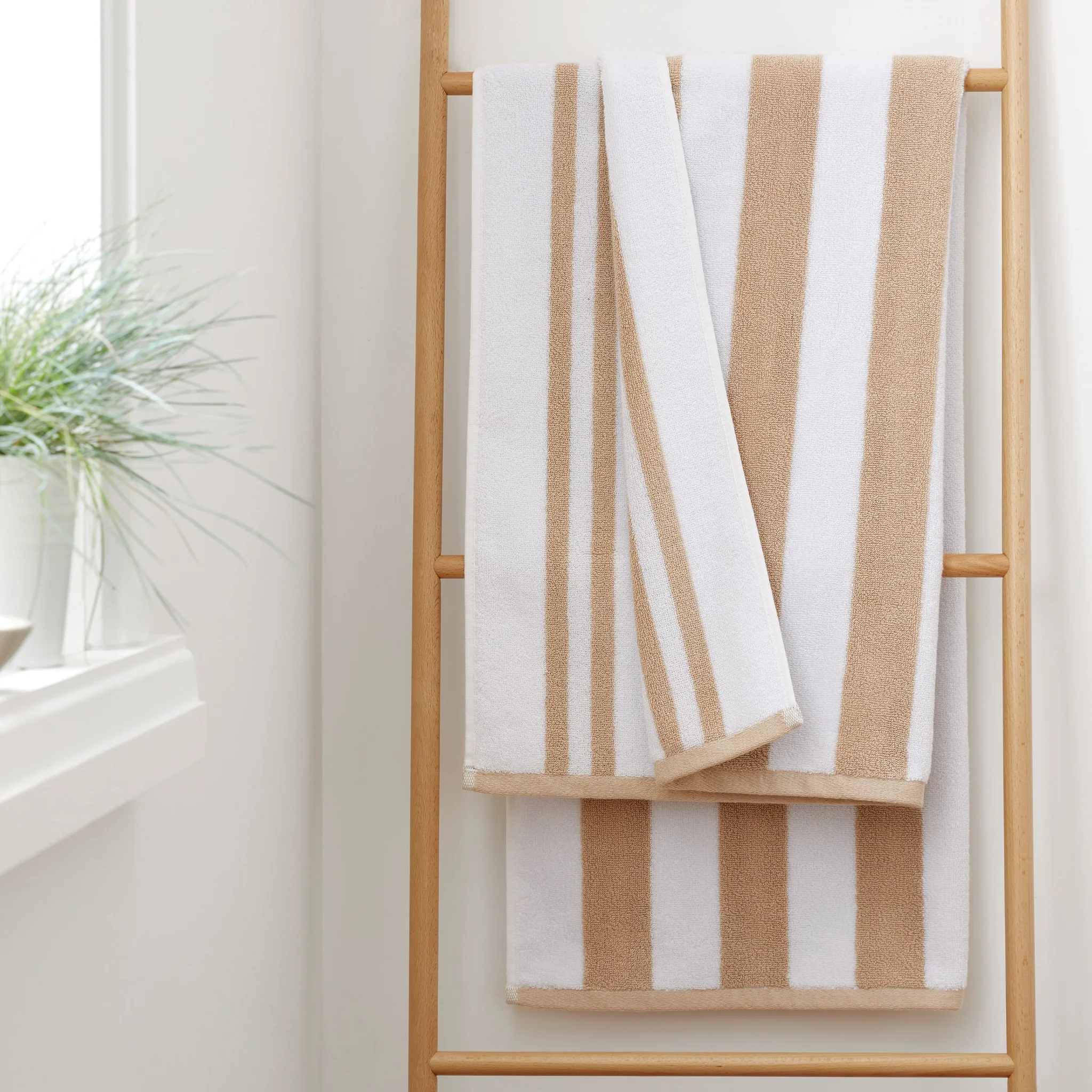Bianca Stripe Towel Cream - Stripe Hand Towel Natural - Image 4