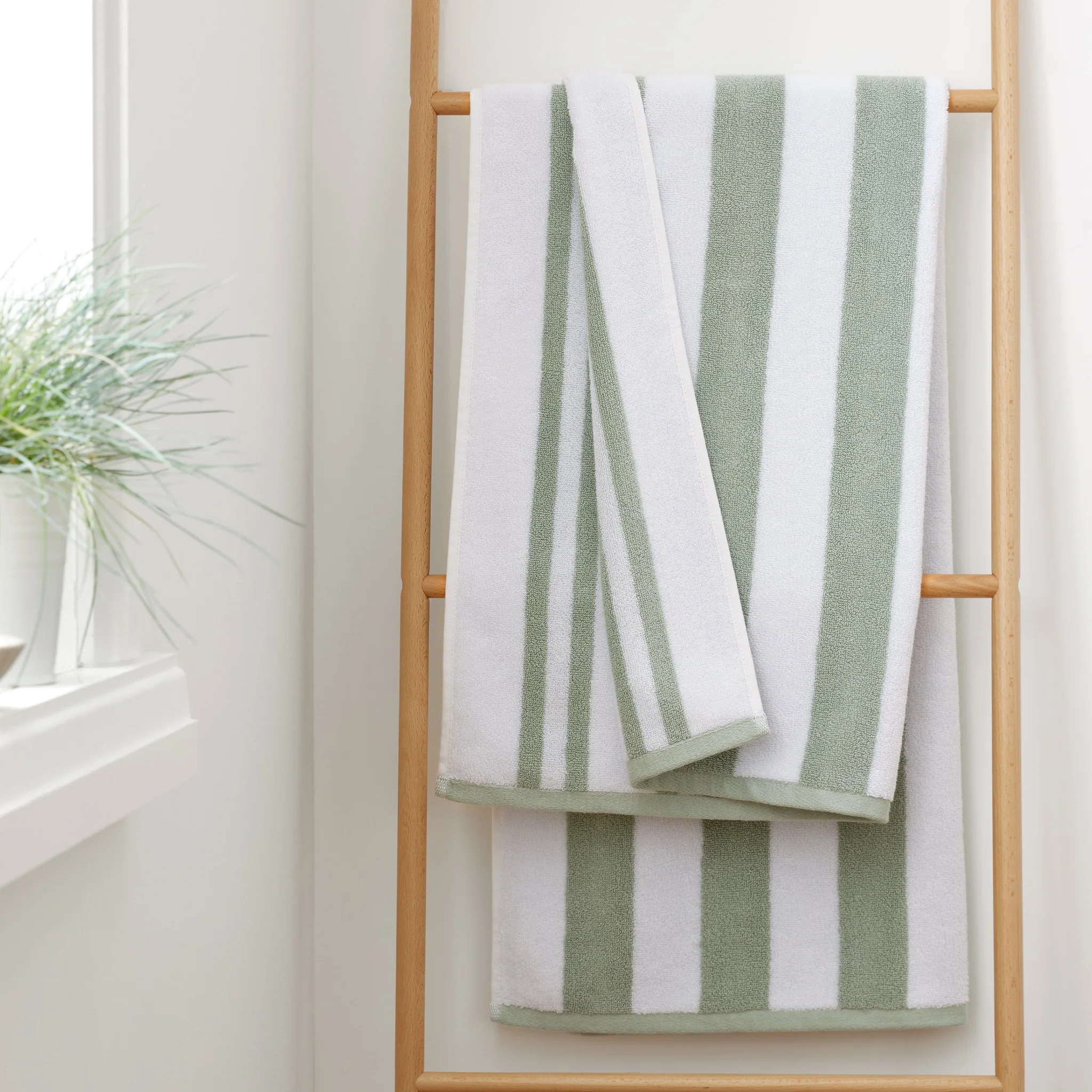 Bianca Stripe Towel Green - Stripe Hand Towel Sage - Image 4