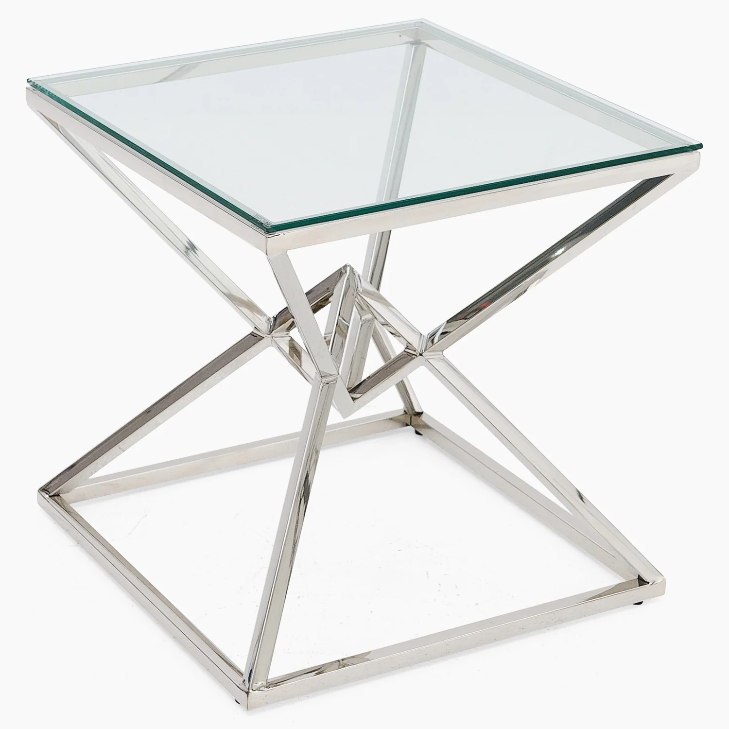 Turin Side Table - Lamp Table Clear Glass / Stainless Steel - Image 3