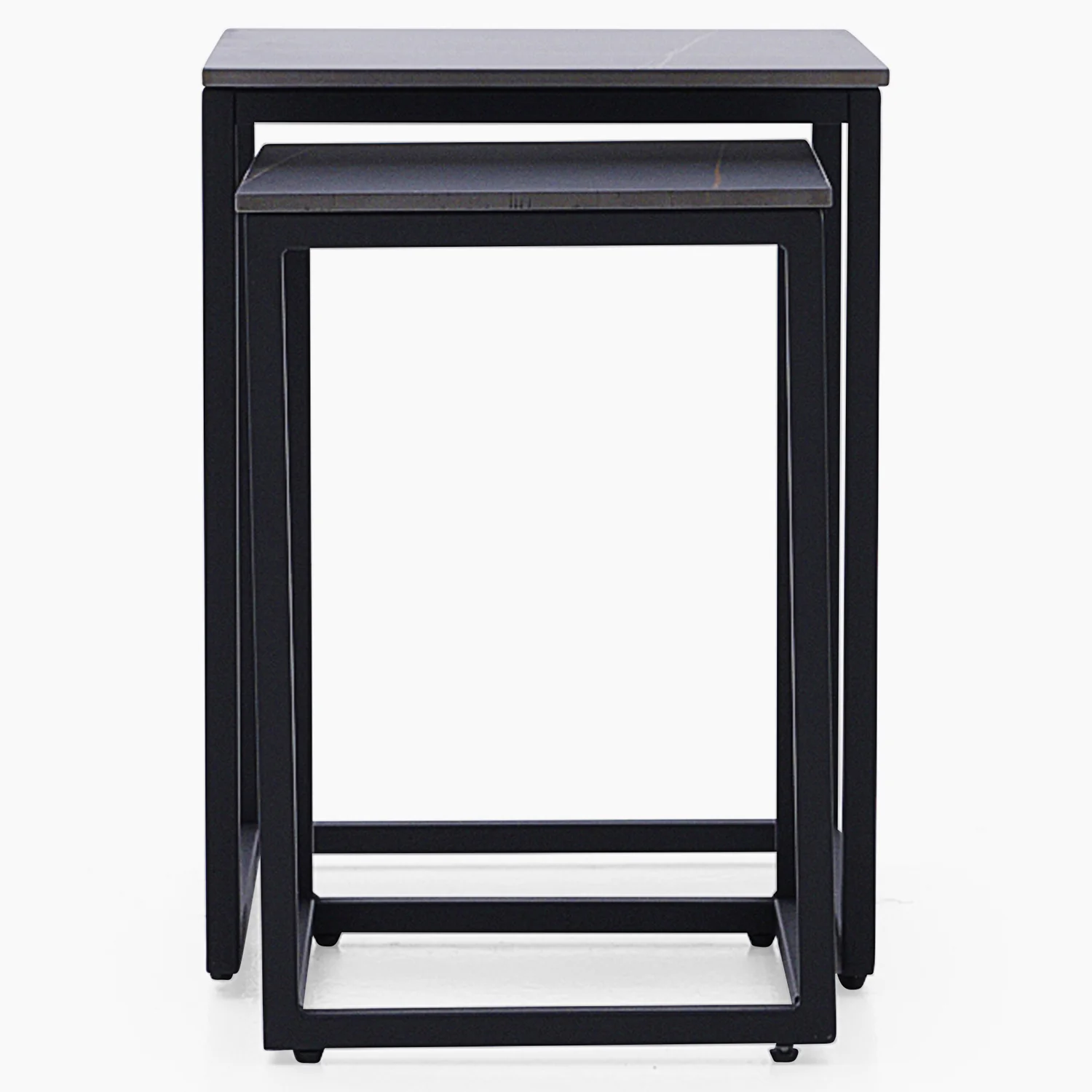 Tyler Black Ceramic Nest of 2 Side Tables - Nest of Tables Black Ceramic Top / Black Powder Coated Metal Legs - Image 4